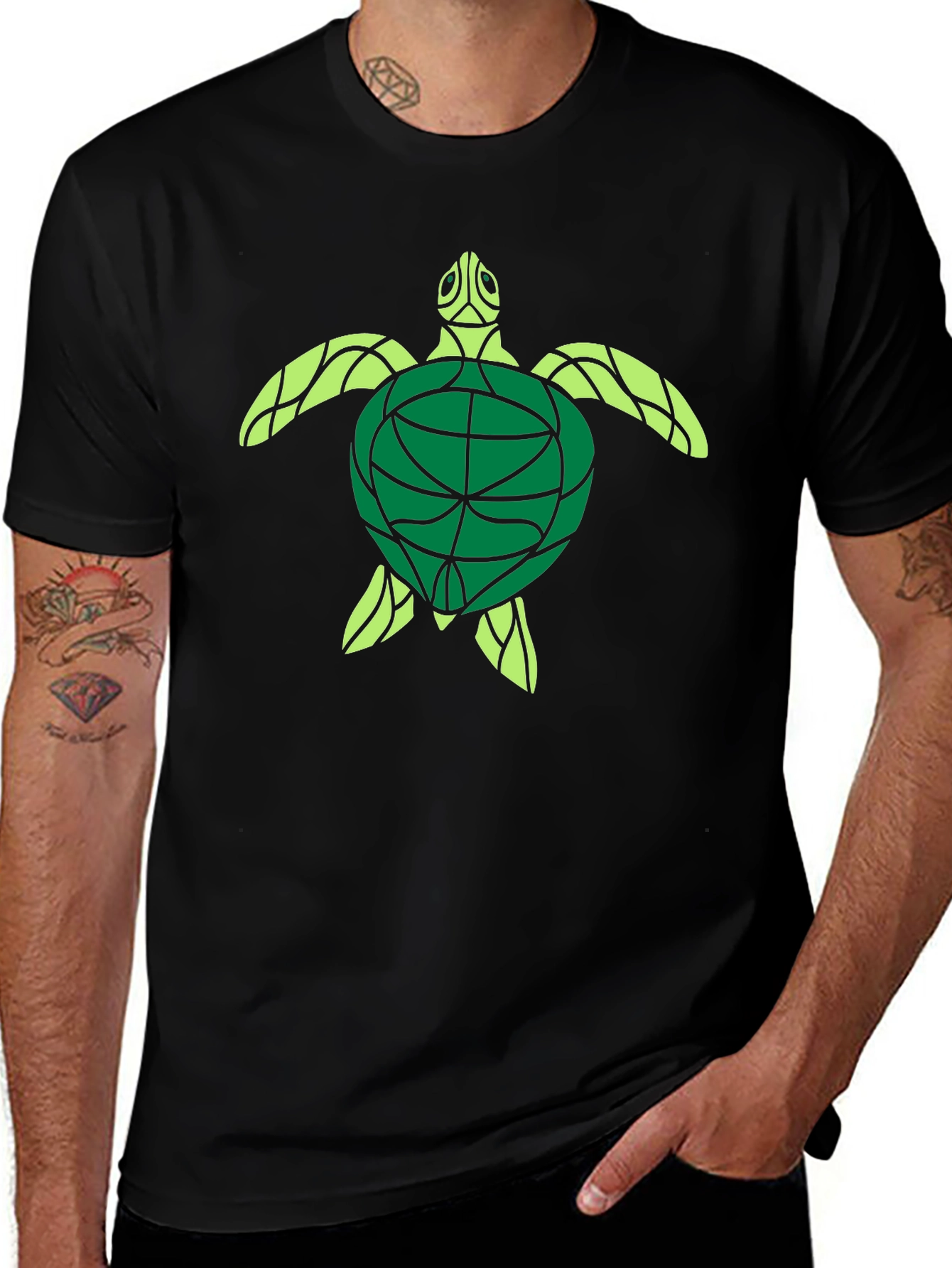Turtle Graphic Print Black T-Shirt