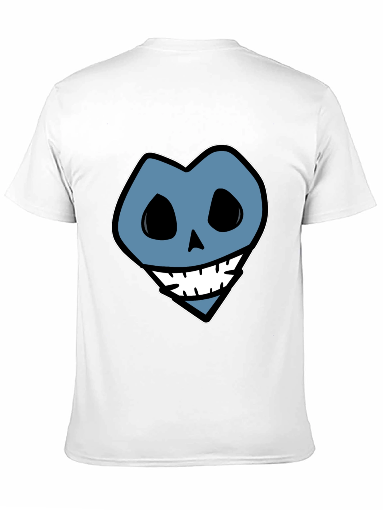 Blue Heart Skull Graphic Print Black T-Shirt