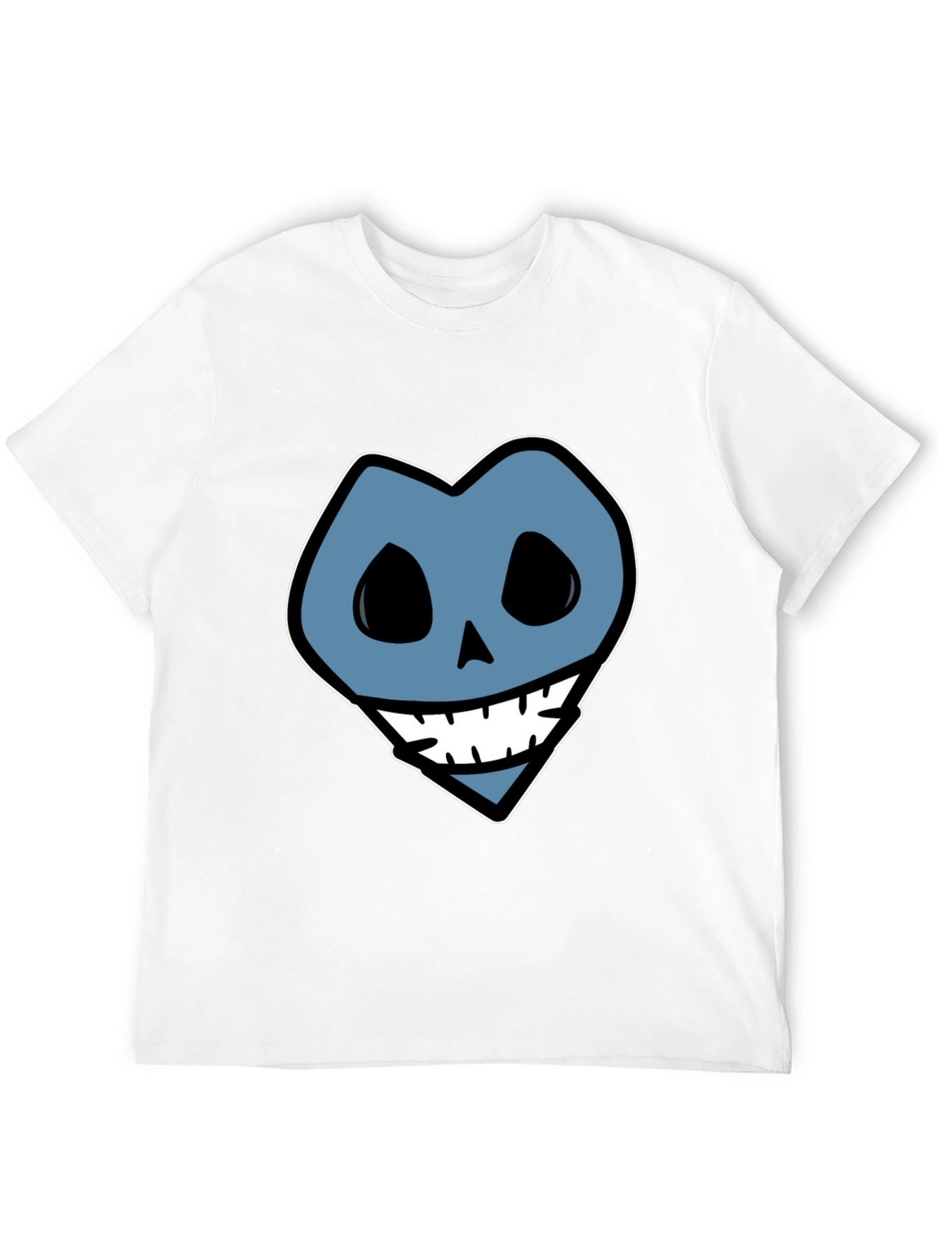 Blue Heart Skull Graphic Print Black T-Shirt