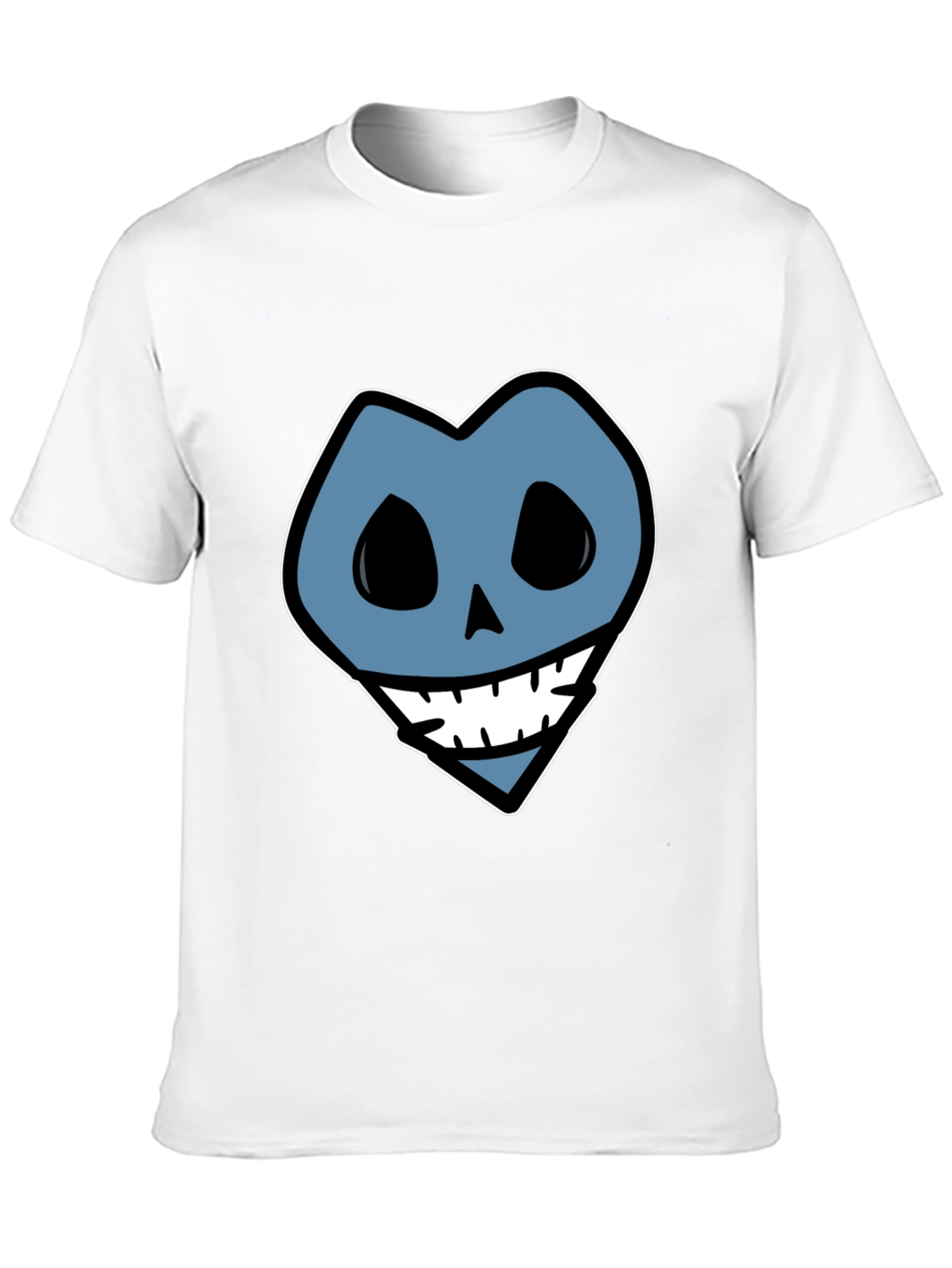 Blue Heart Skull Graphic Print Black T-Shirt