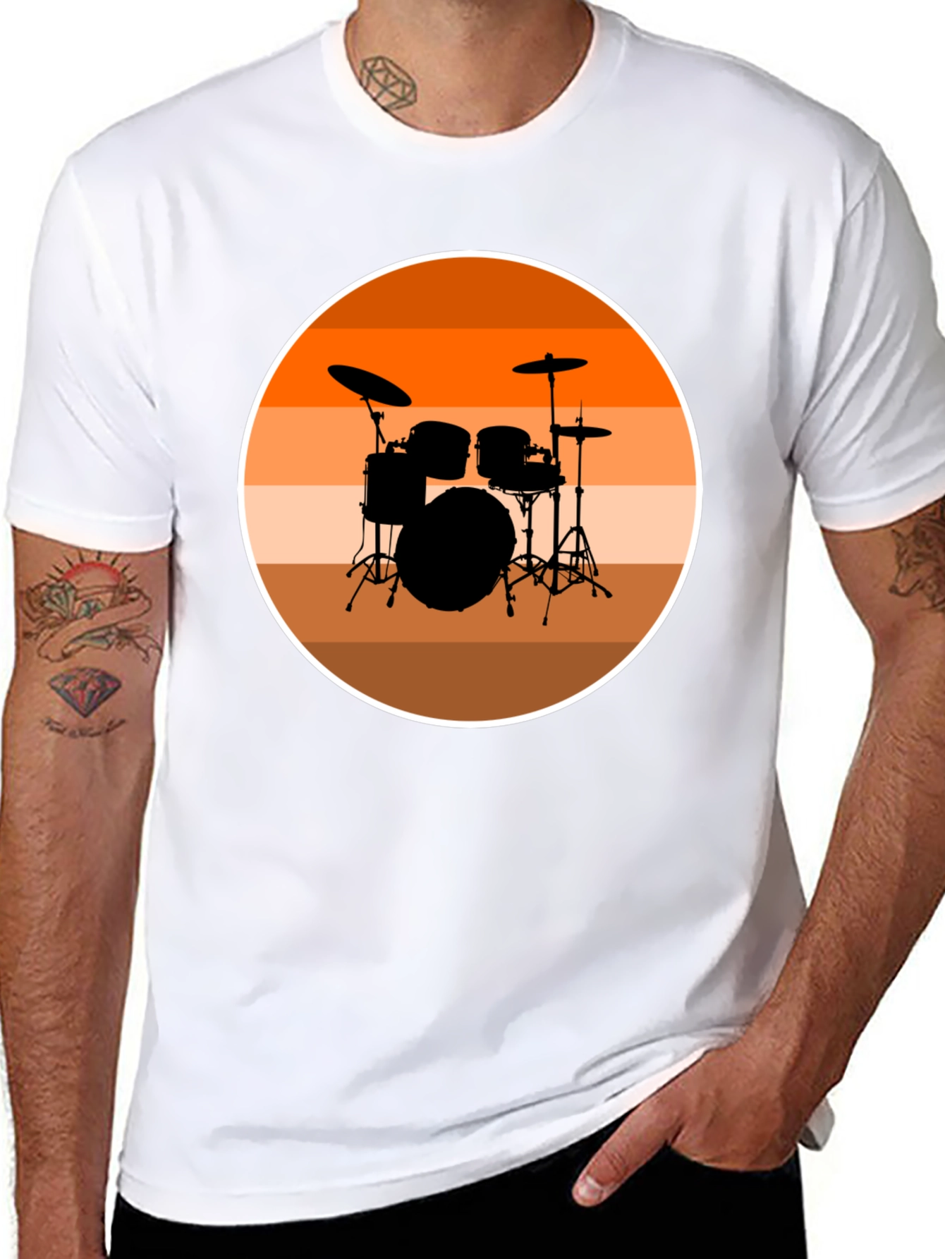 Drum Set Silhouette T-Shirt - Retro Music Tee