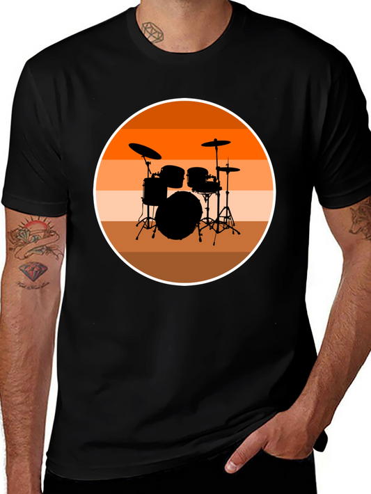 Drum Set Silhouette T-Shirt - Retro Music Tee