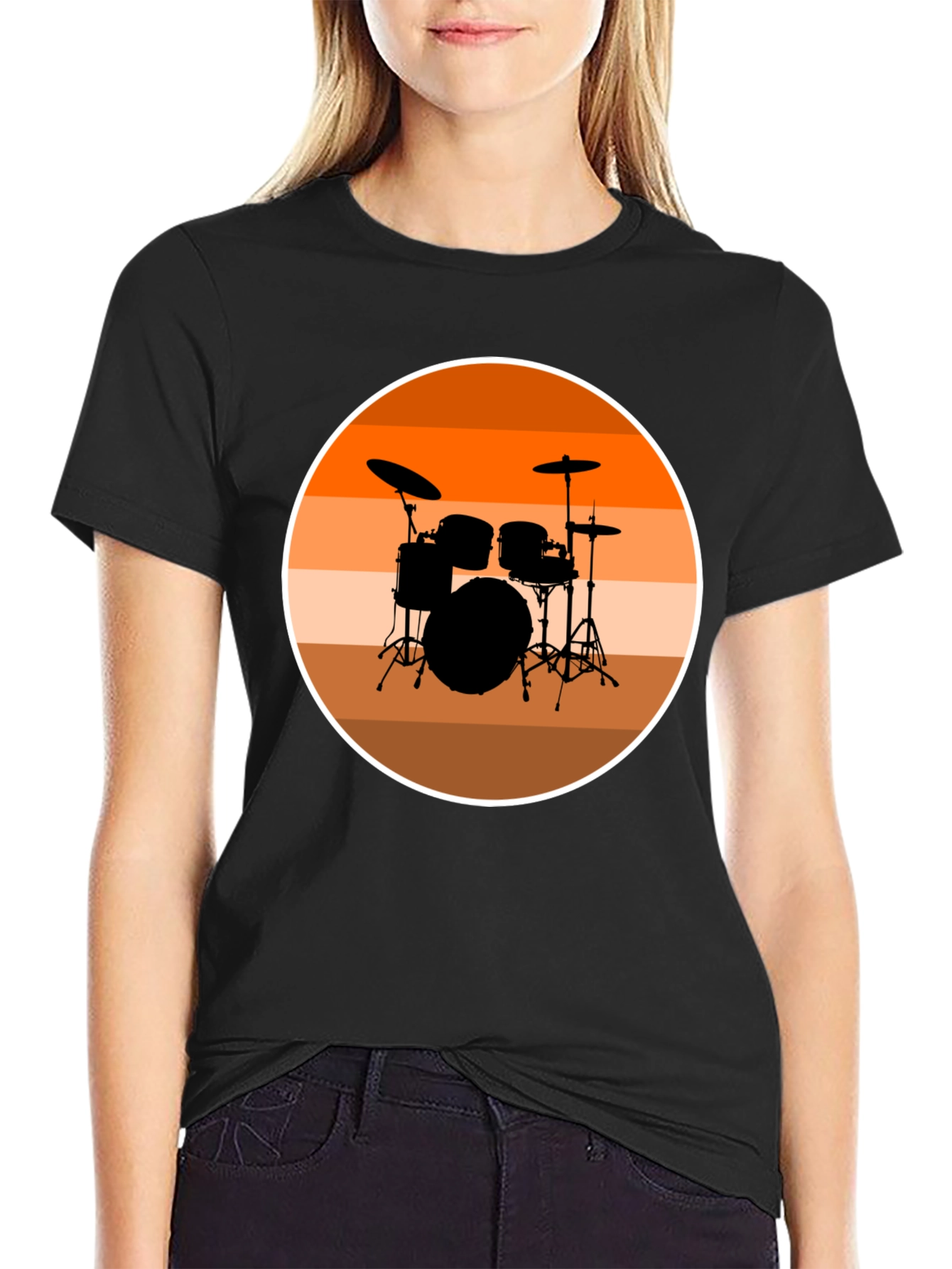 Drum Set Silhouette T-Shirt - Retro Music Tee