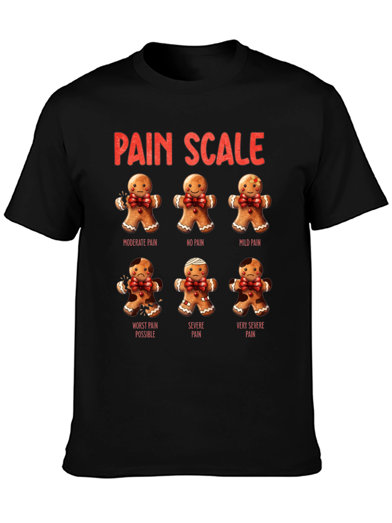 Gingerbread Pain Scale Black T-Shirt