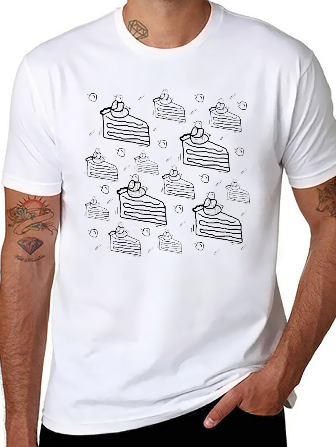 Cake Slice Pattern Black Tee