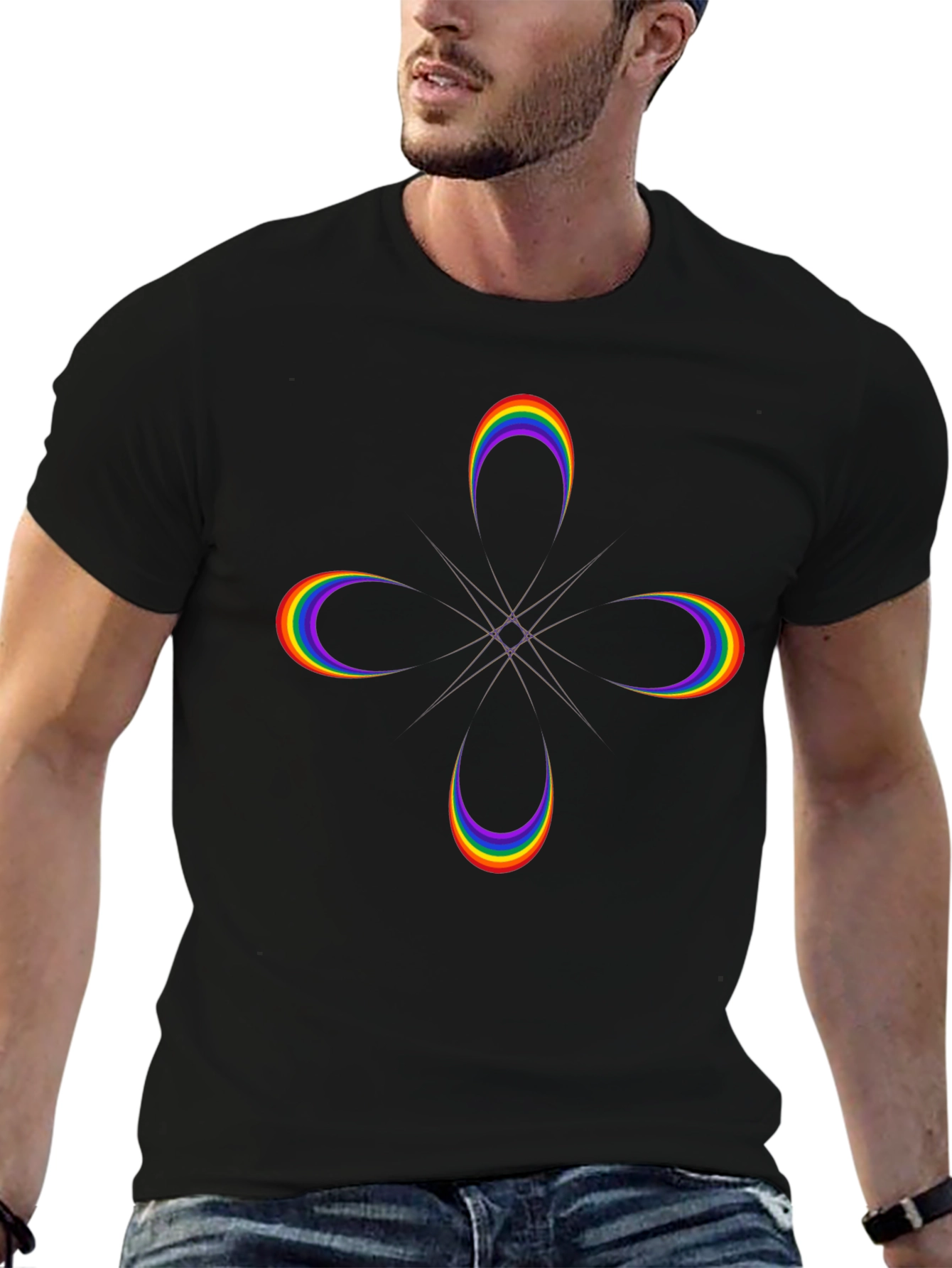 Rainbow Crescent Graphic Black T-Shirt