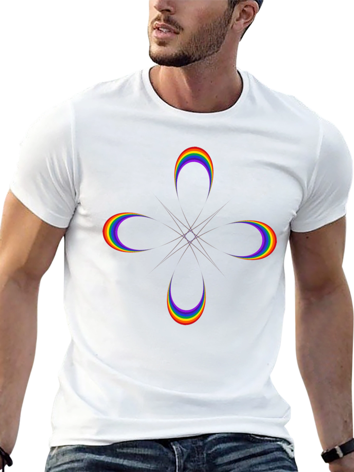 Rainbow Crescent Graphic Black T-Shirt