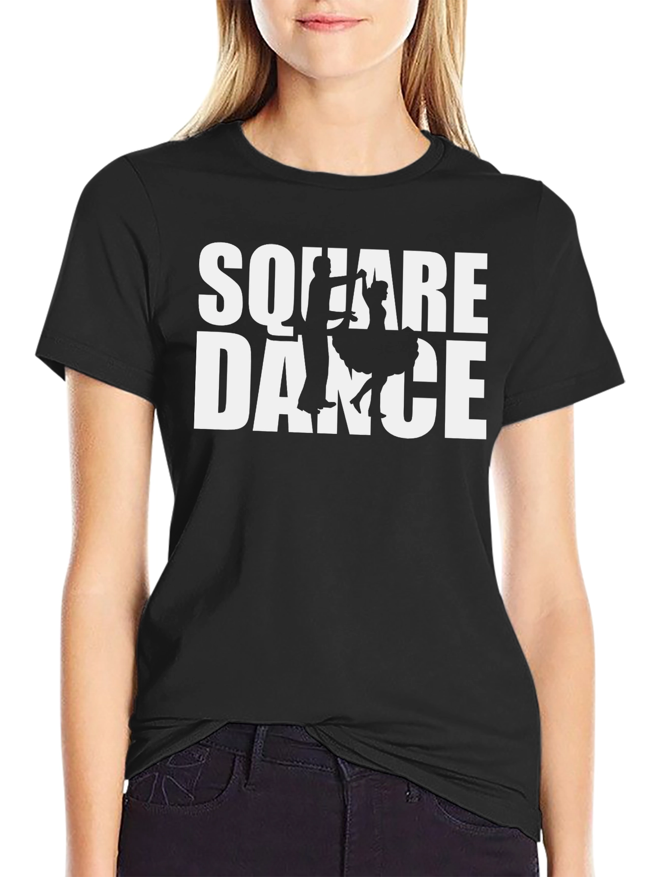 Square Dance Graphic T-Shirt - Black Cotton Tee