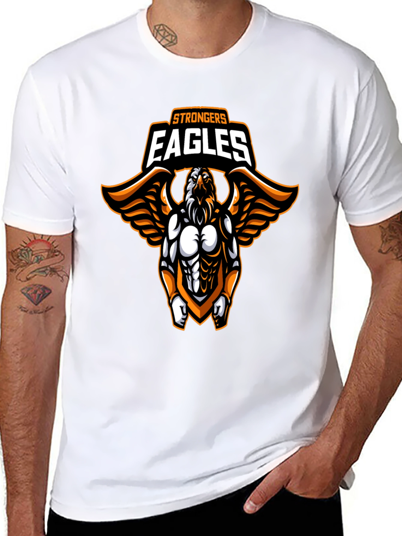 Strongers Eagles Black T-Shirt with Graphic Print