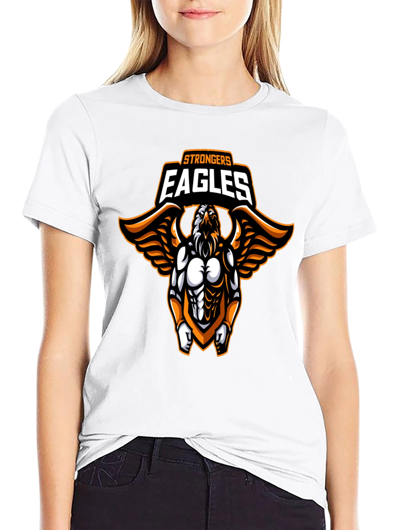 Strongers Eagles Black T-Shirt with Graphic Print