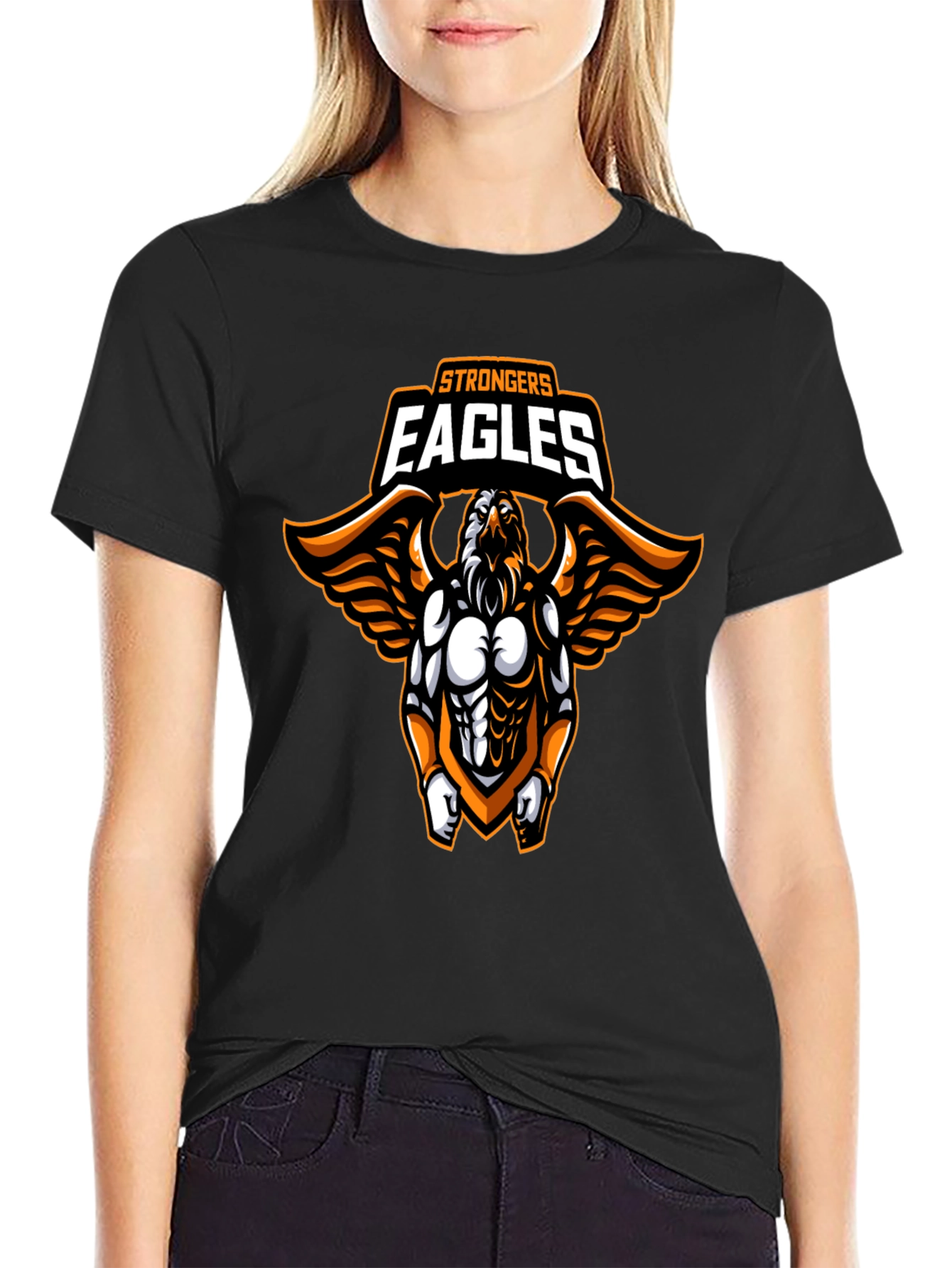Strongers Eagles Black T-Shirt with Graphic Print