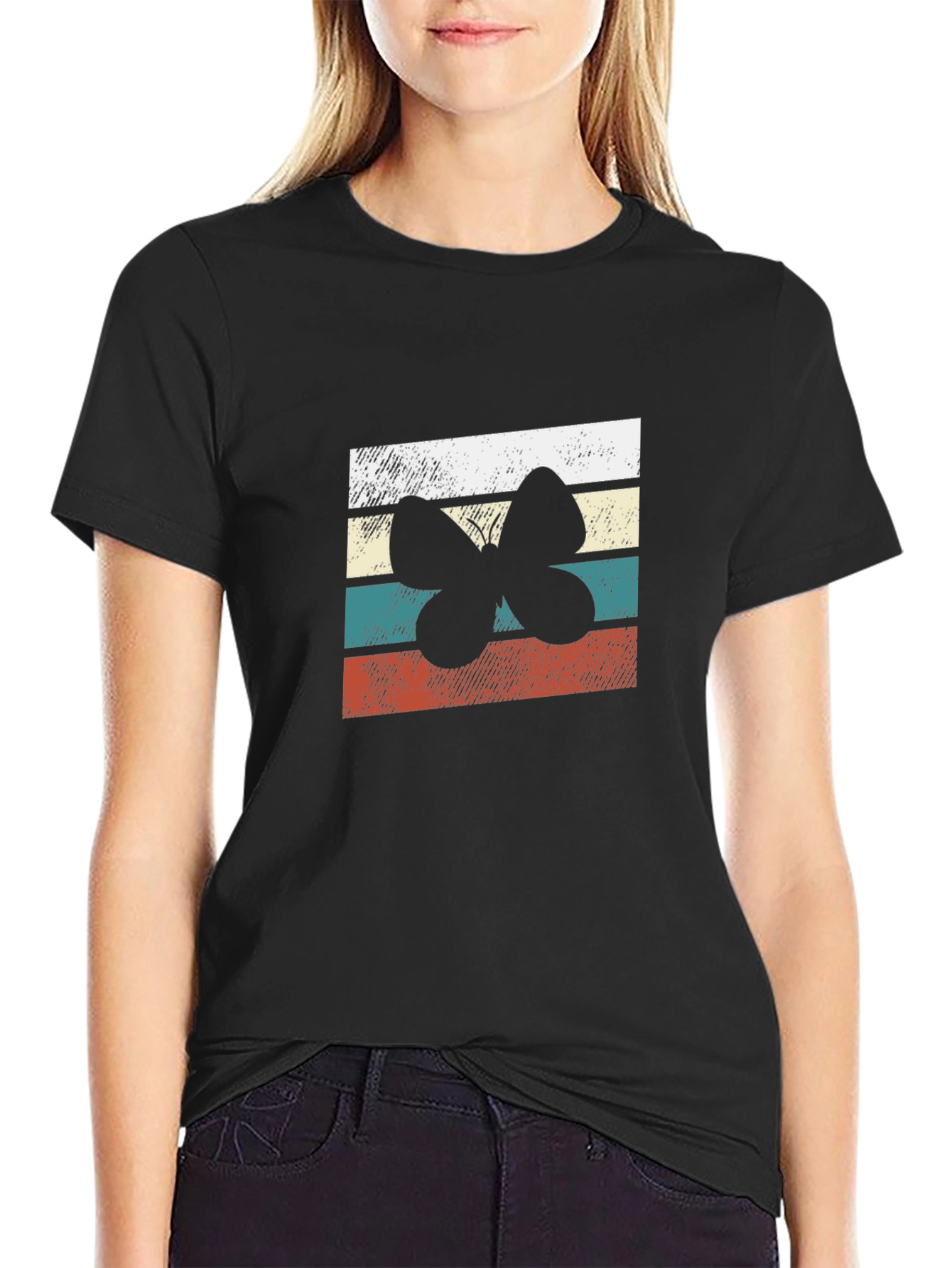 Retro Butterfly Graphic Tee - Classic Black