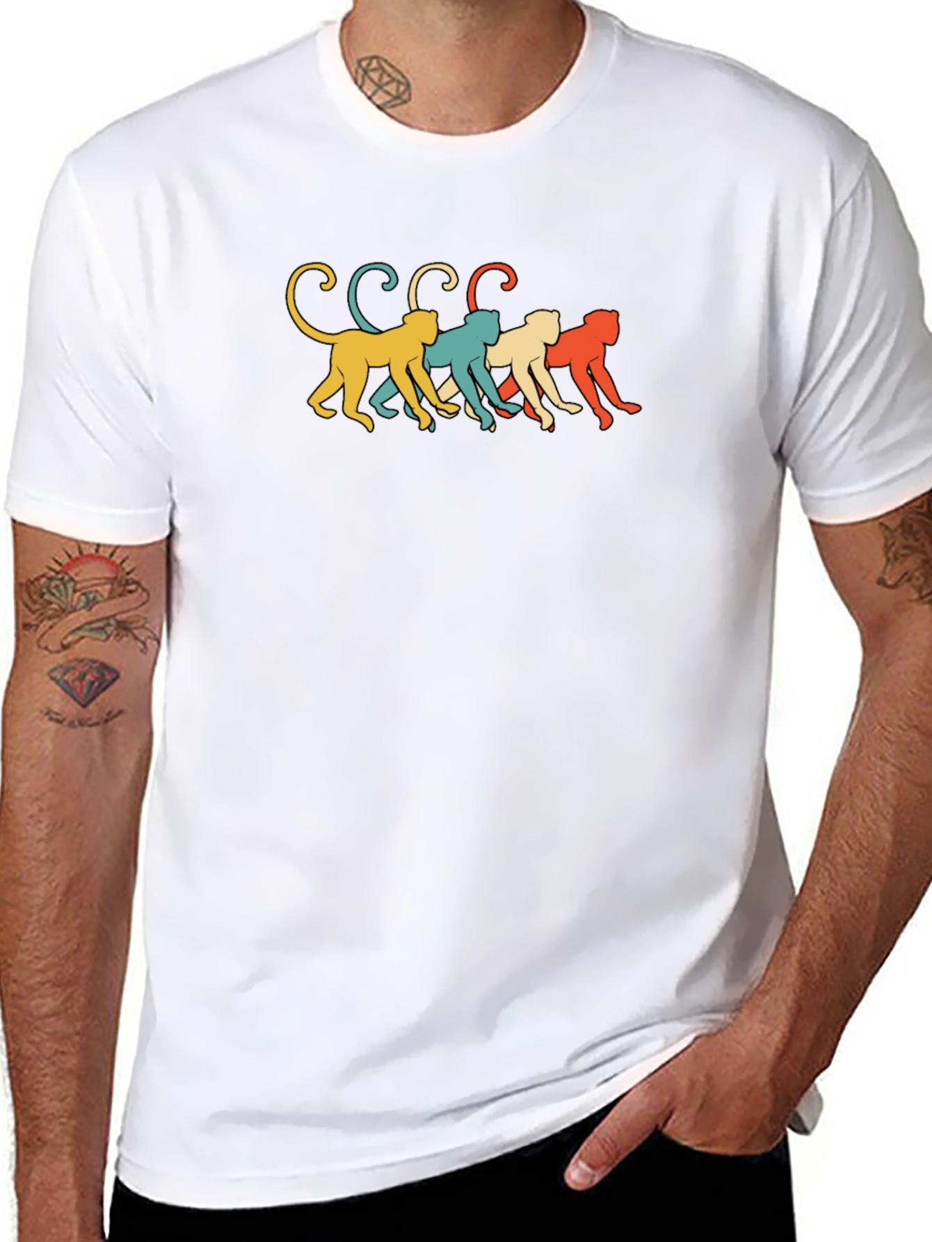 Retro Monkey Line Graphic Tee - Soft Black Cotton