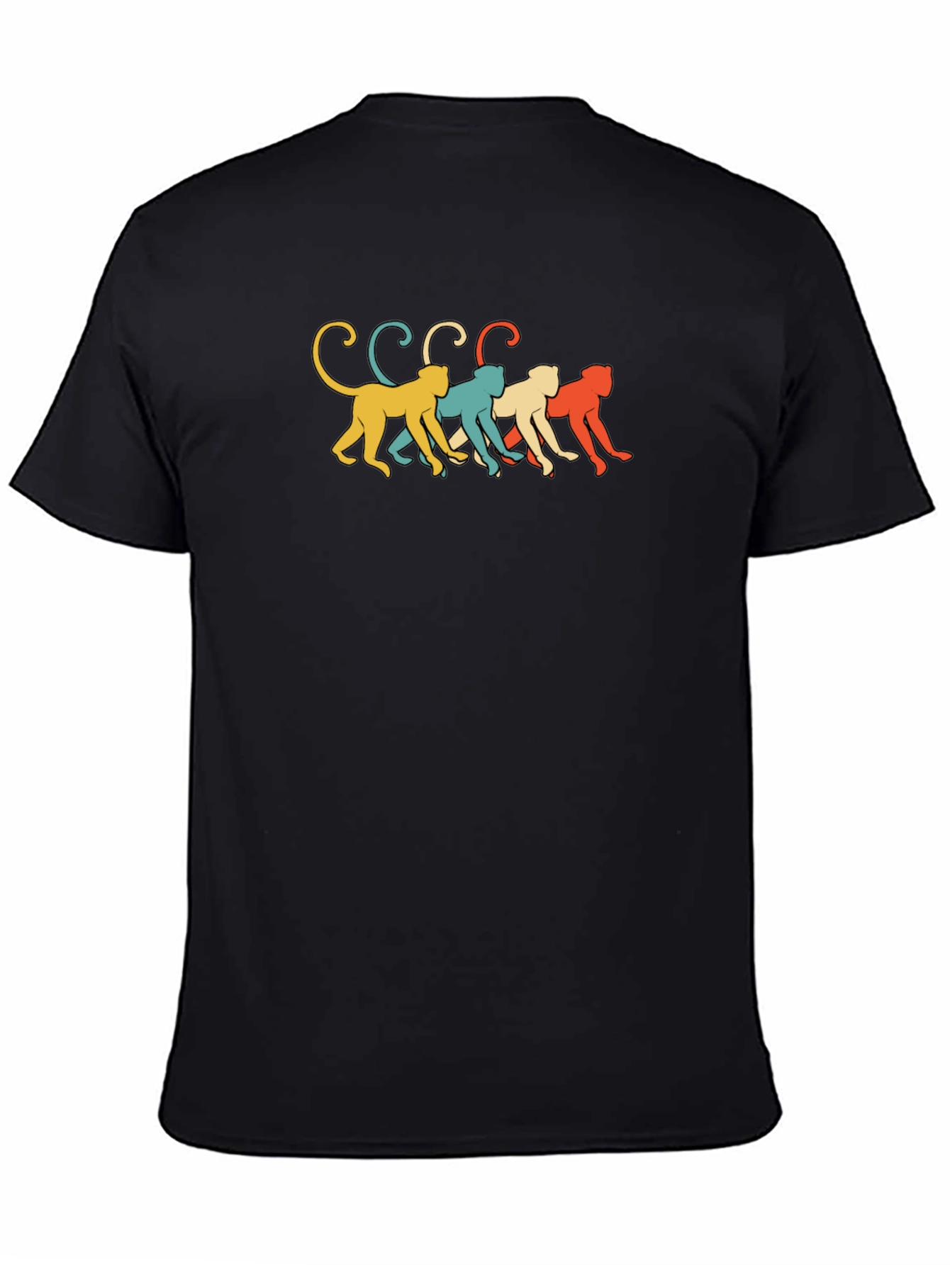 Retro Monkey Line Graphic Tee - Soft Black Cotton