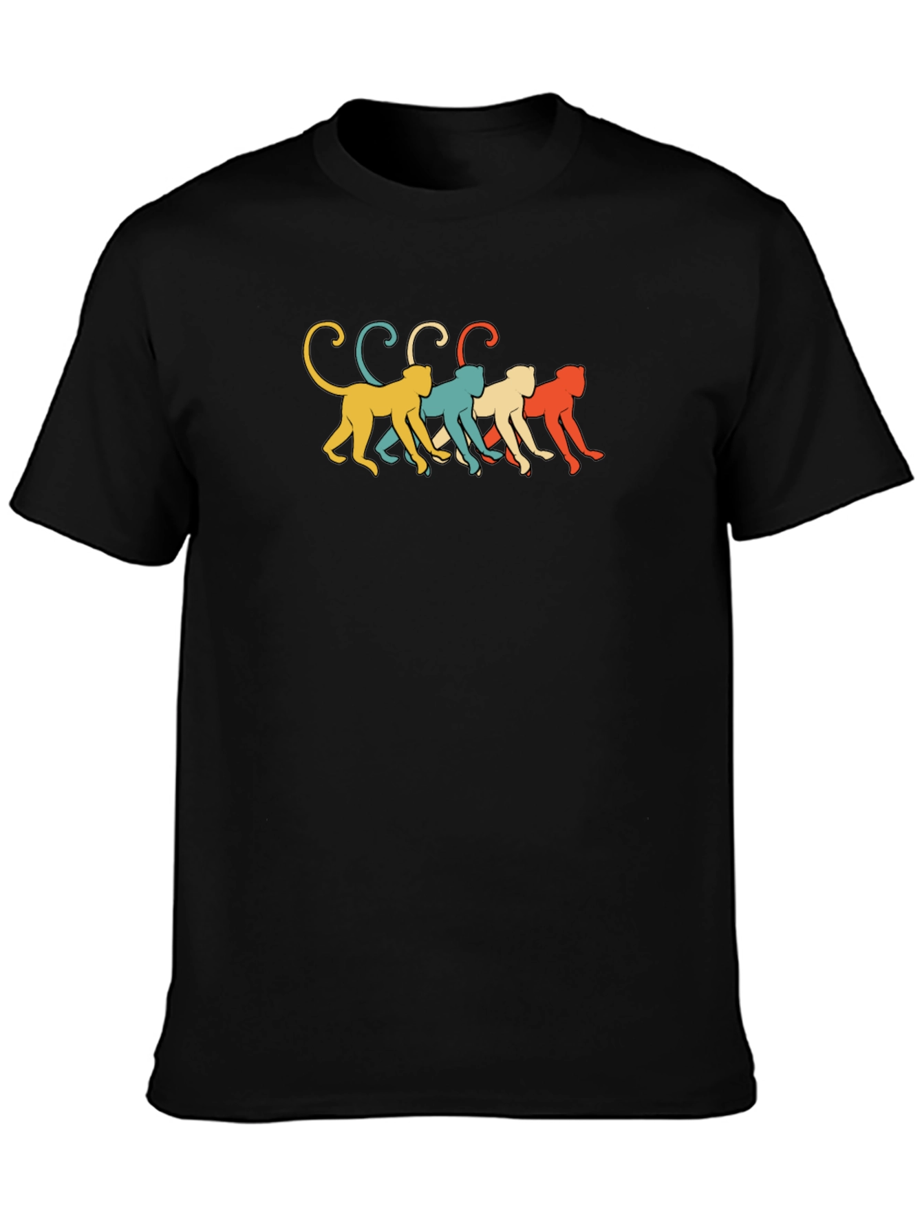 Retro Monkey Line Graphic Tee - Soft Black Cotton