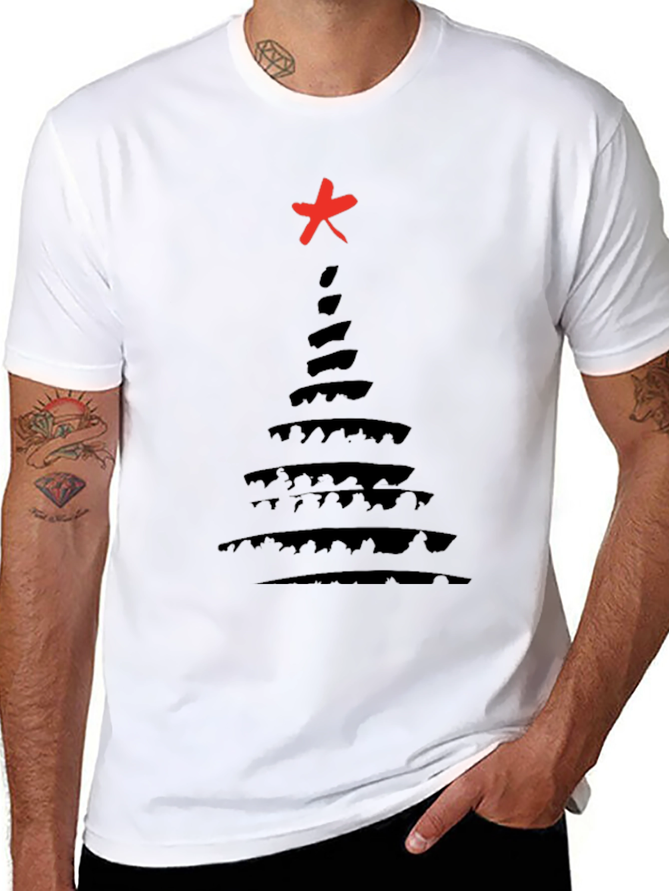 Abstract Christmas Tree Black T-Shirt