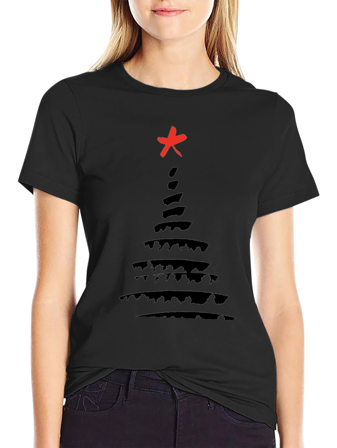 Abstract Christmas Tree Black T-Shirt