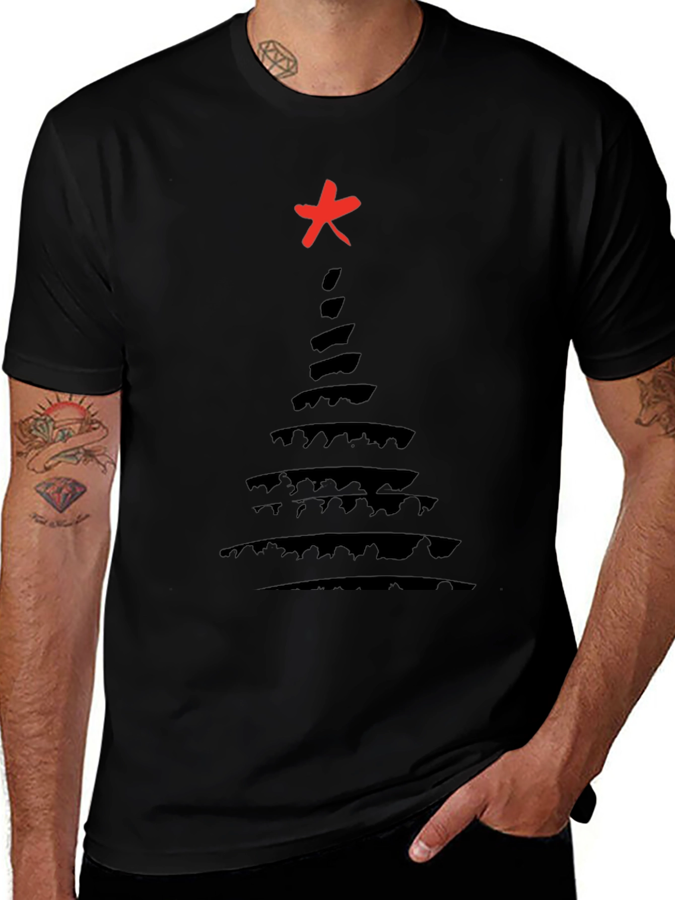 Abstract Christmas Tree Black T-Shirt