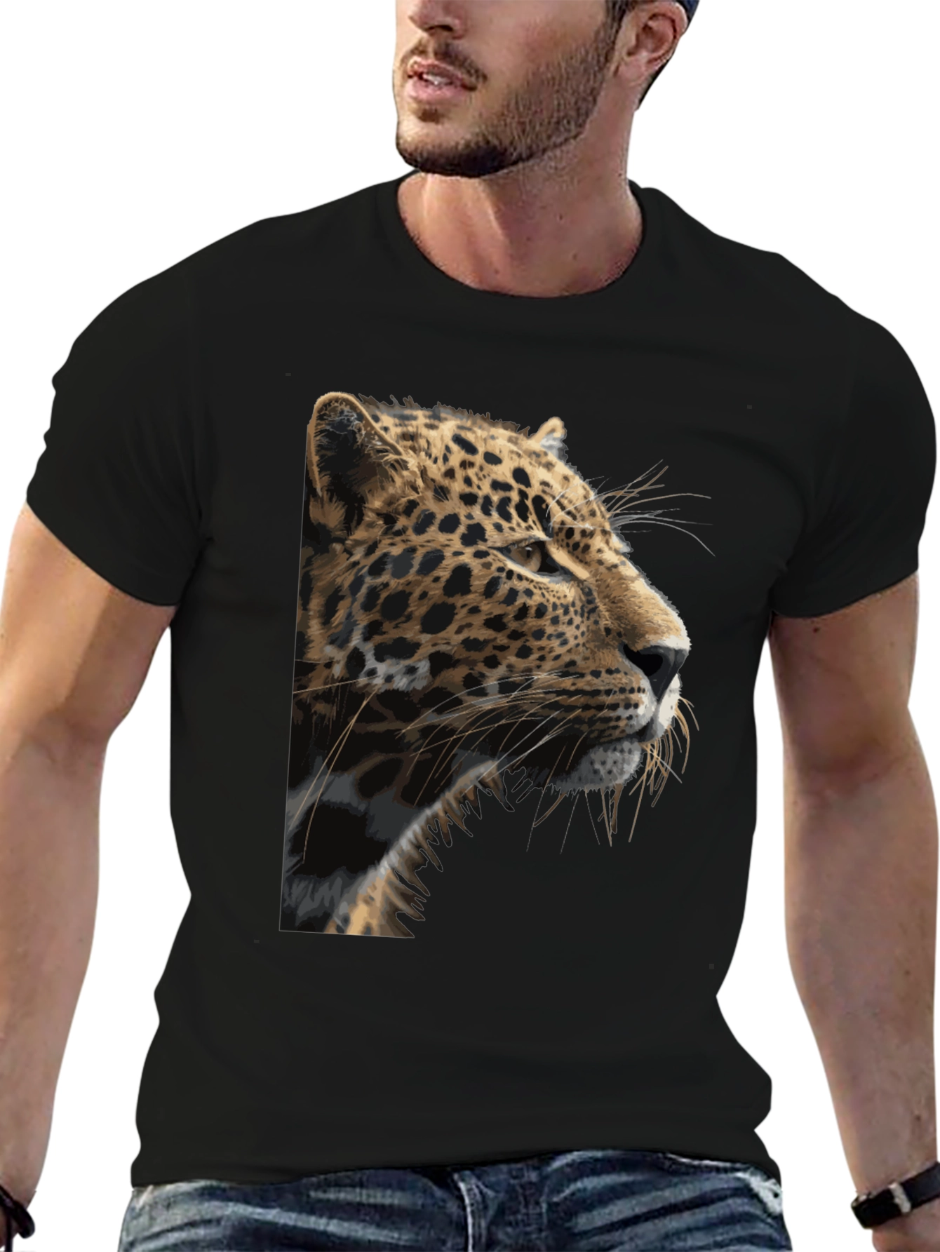 Jaguar Print Black T-Shirt - Mens Graphic Tee