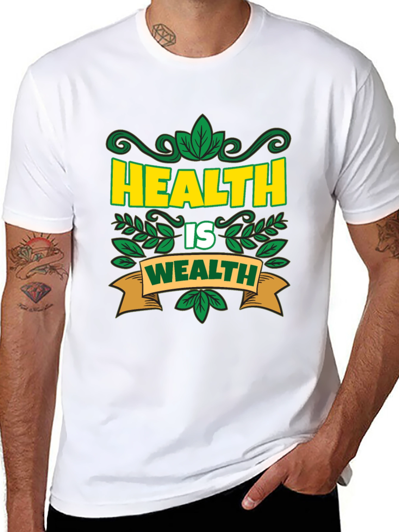 Health Is Wealth T-Shirt - Black Graphic Tee