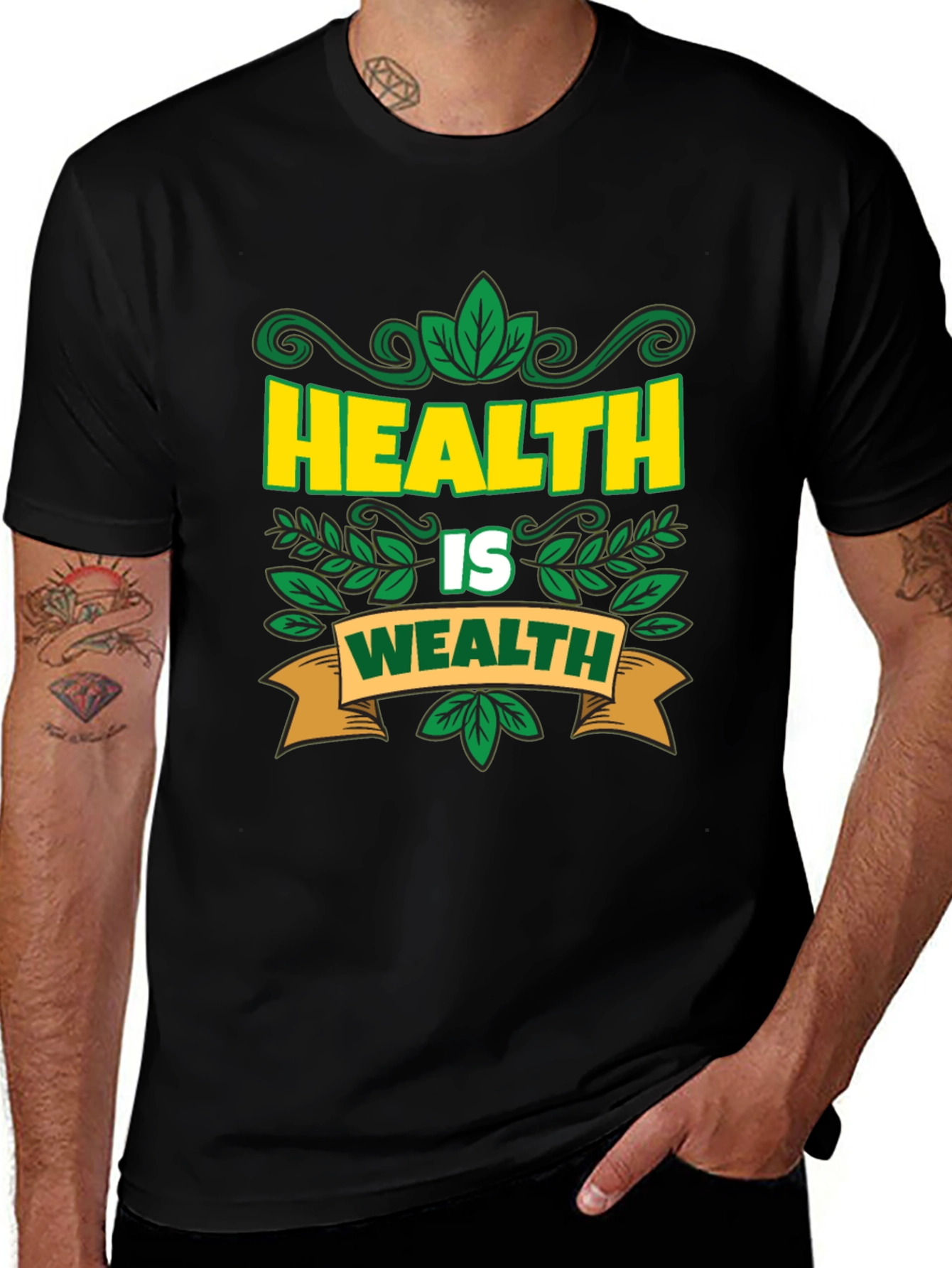 Health Is Wealth T-Shirt - Black Graphic Tee