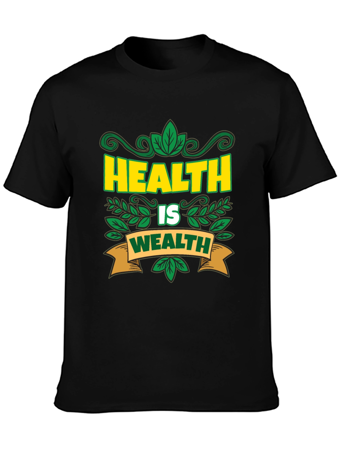 Health Is Wealth T-Shirt - Black Graphic Tee