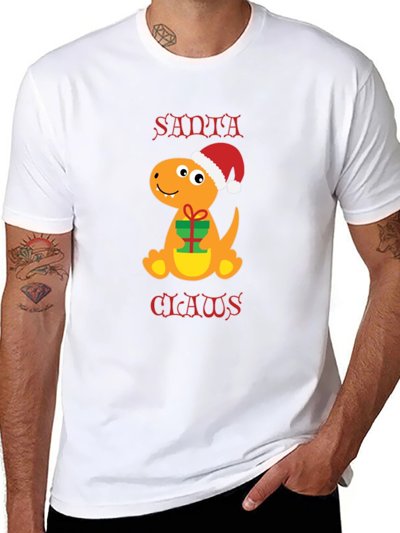 Santa Claws Dinosaur Christmas T-Shirt