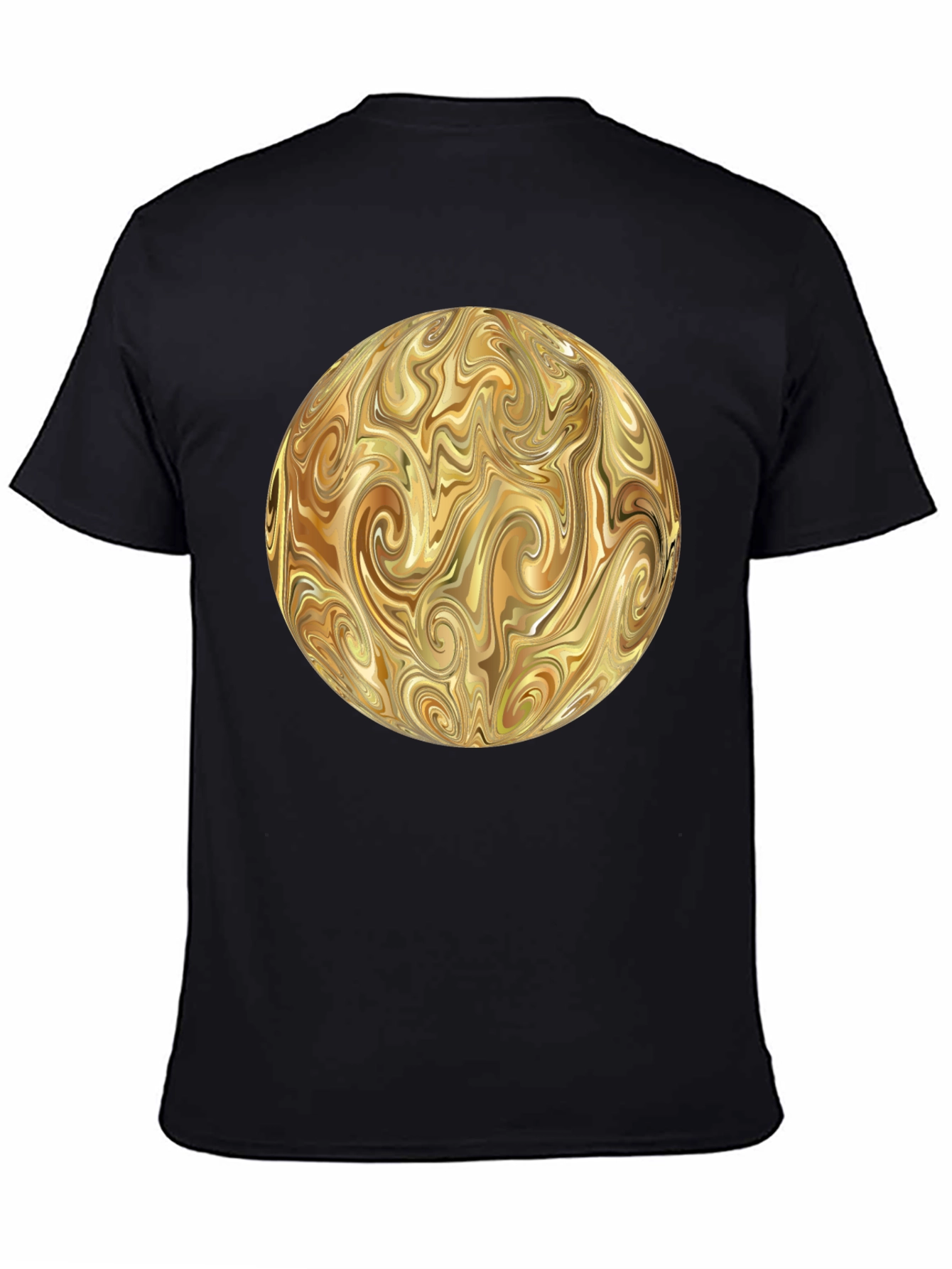 Swirling Gold Abstract Design Black T-Shirt