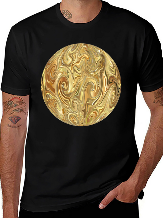 Swirling Gold Abstract Design Black T-Shirt
