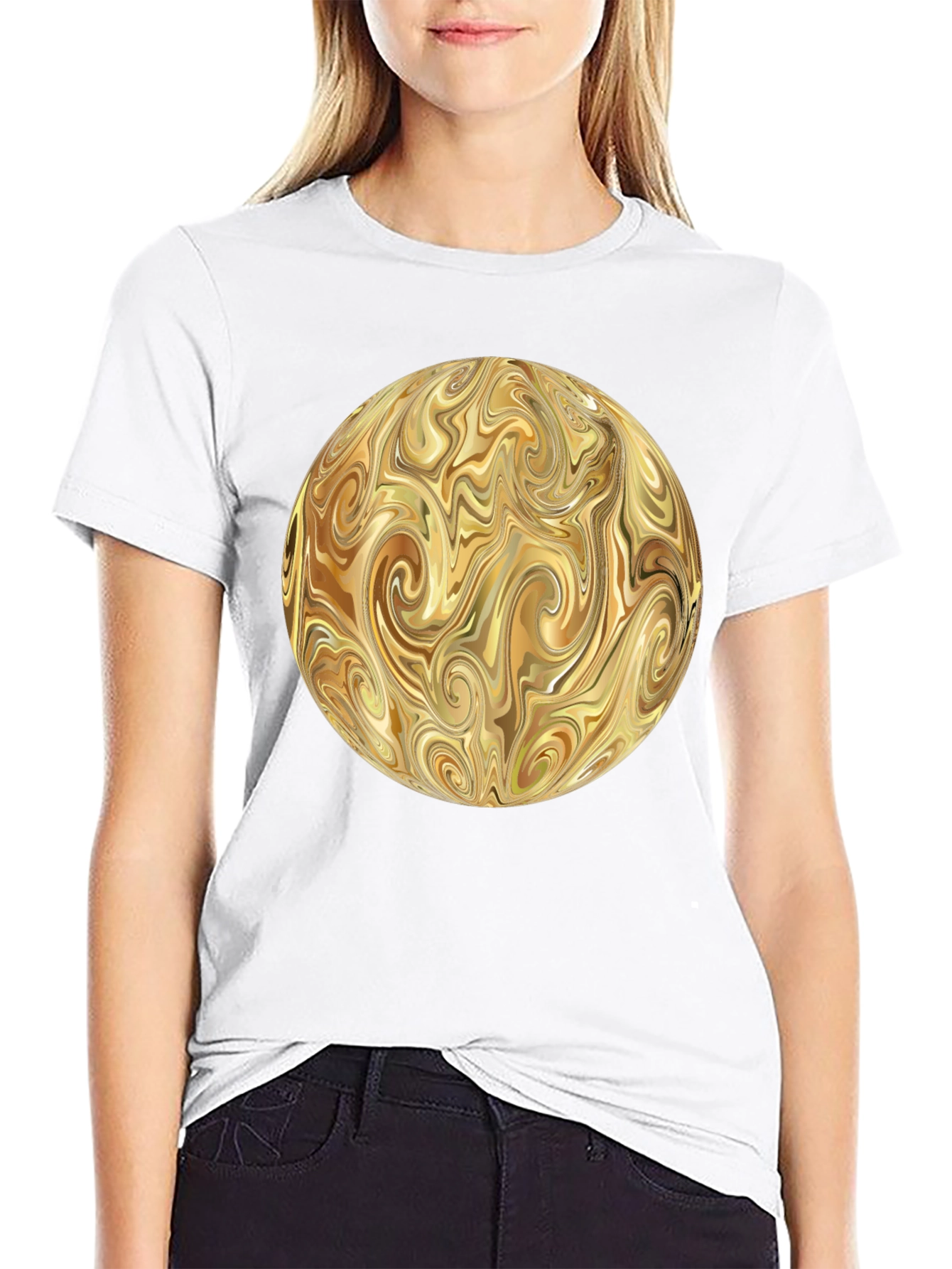 Swirling Gold Abstract Design Black T-Shirt