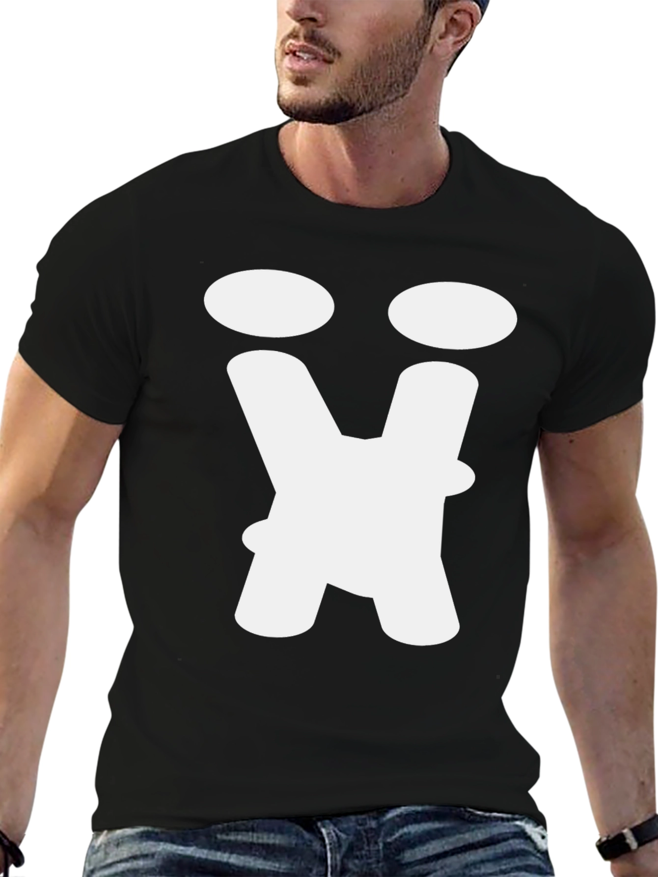 Abstract Face Graphic Tee - Black Cotton T-Shirt