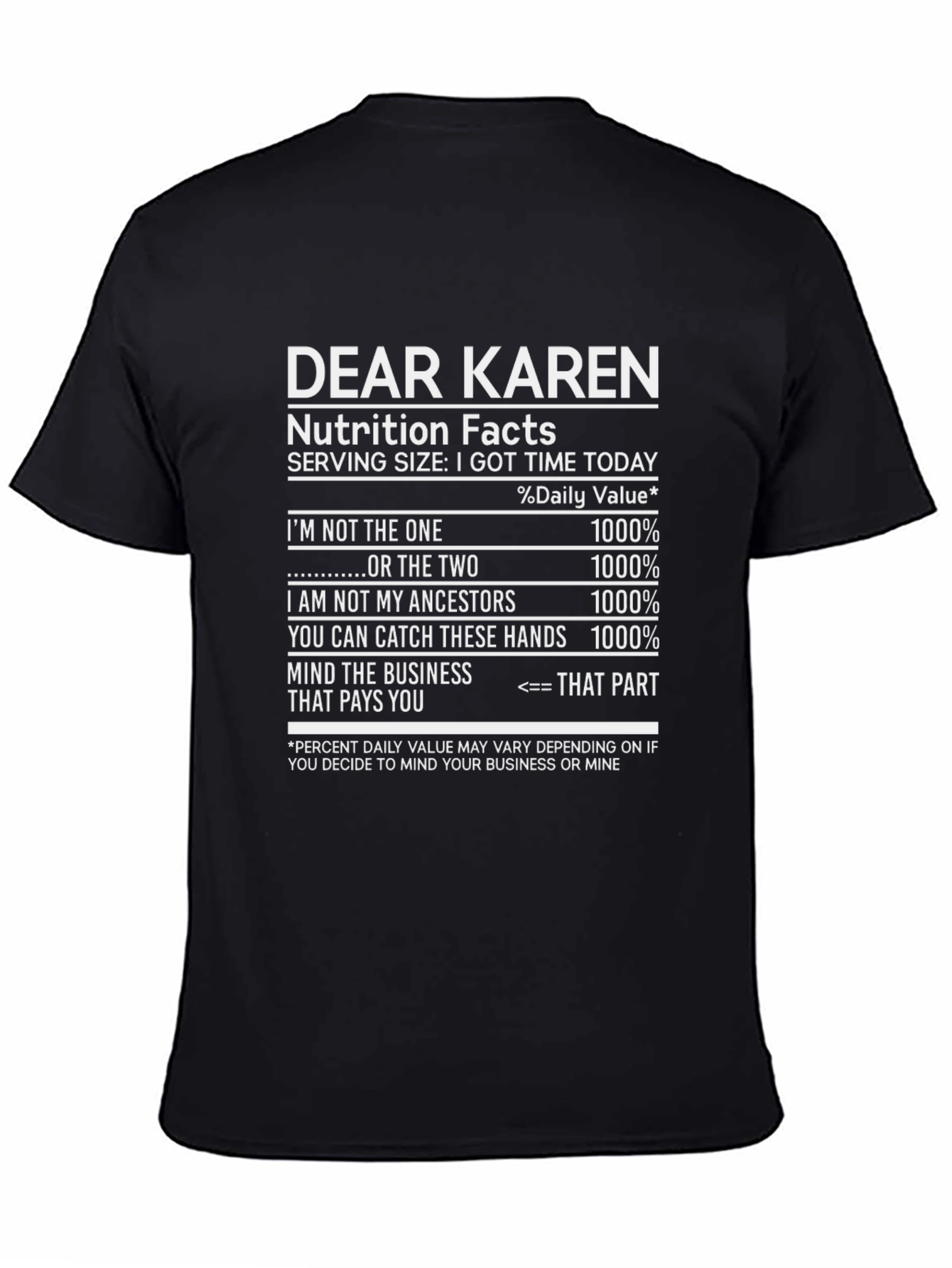 Dear Karen Nutrition Facts T-Shirt