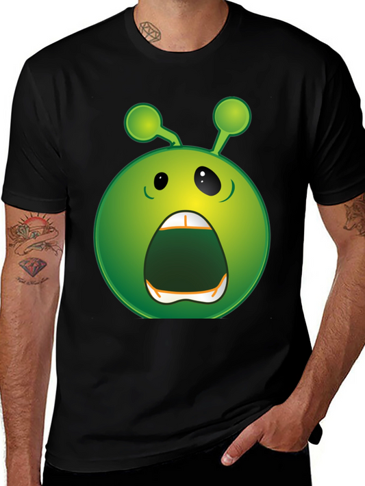 Funny Alien Emoji Graphic Black T-Shirt
