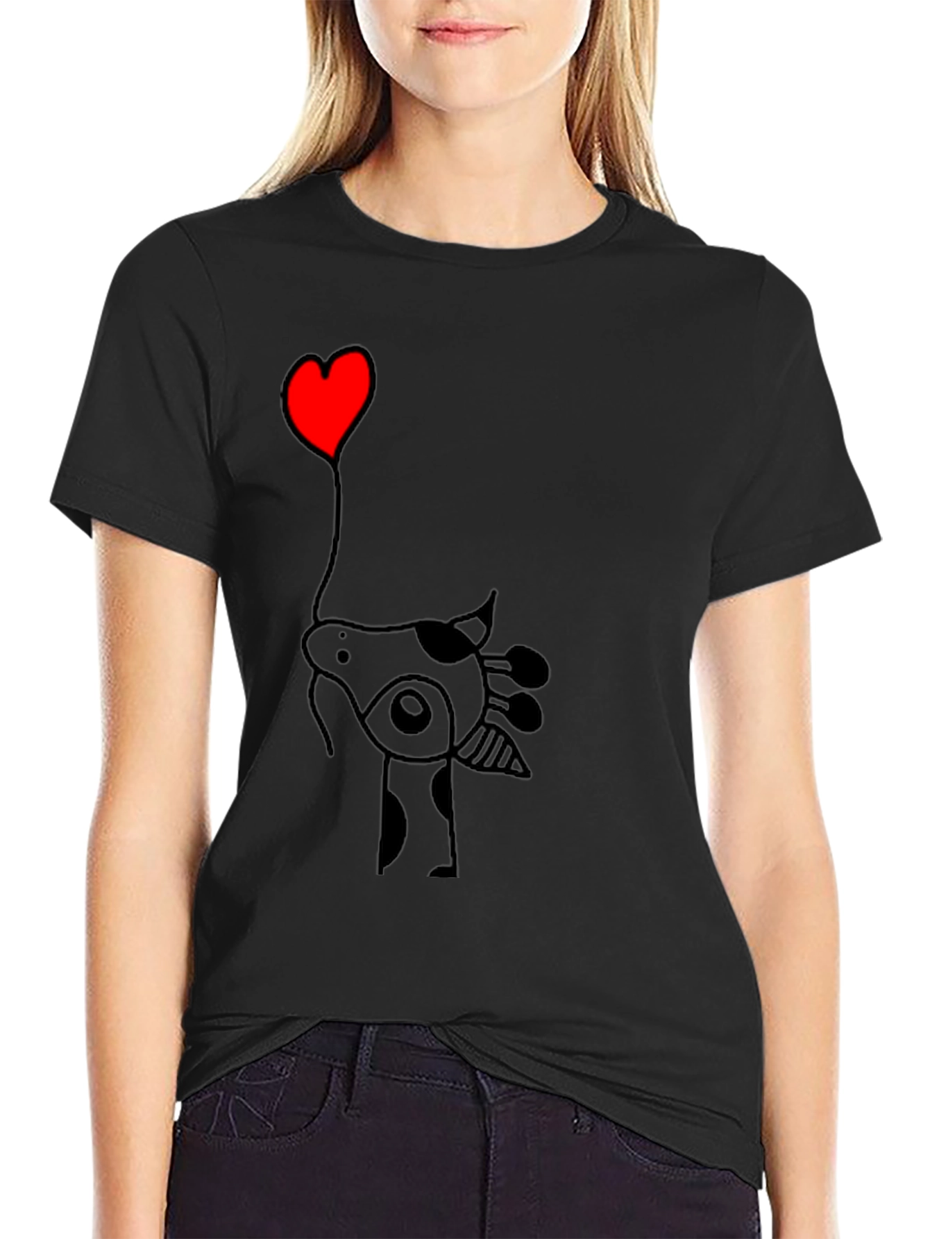 Giraffe Heart Balloon T-Shirt - Black