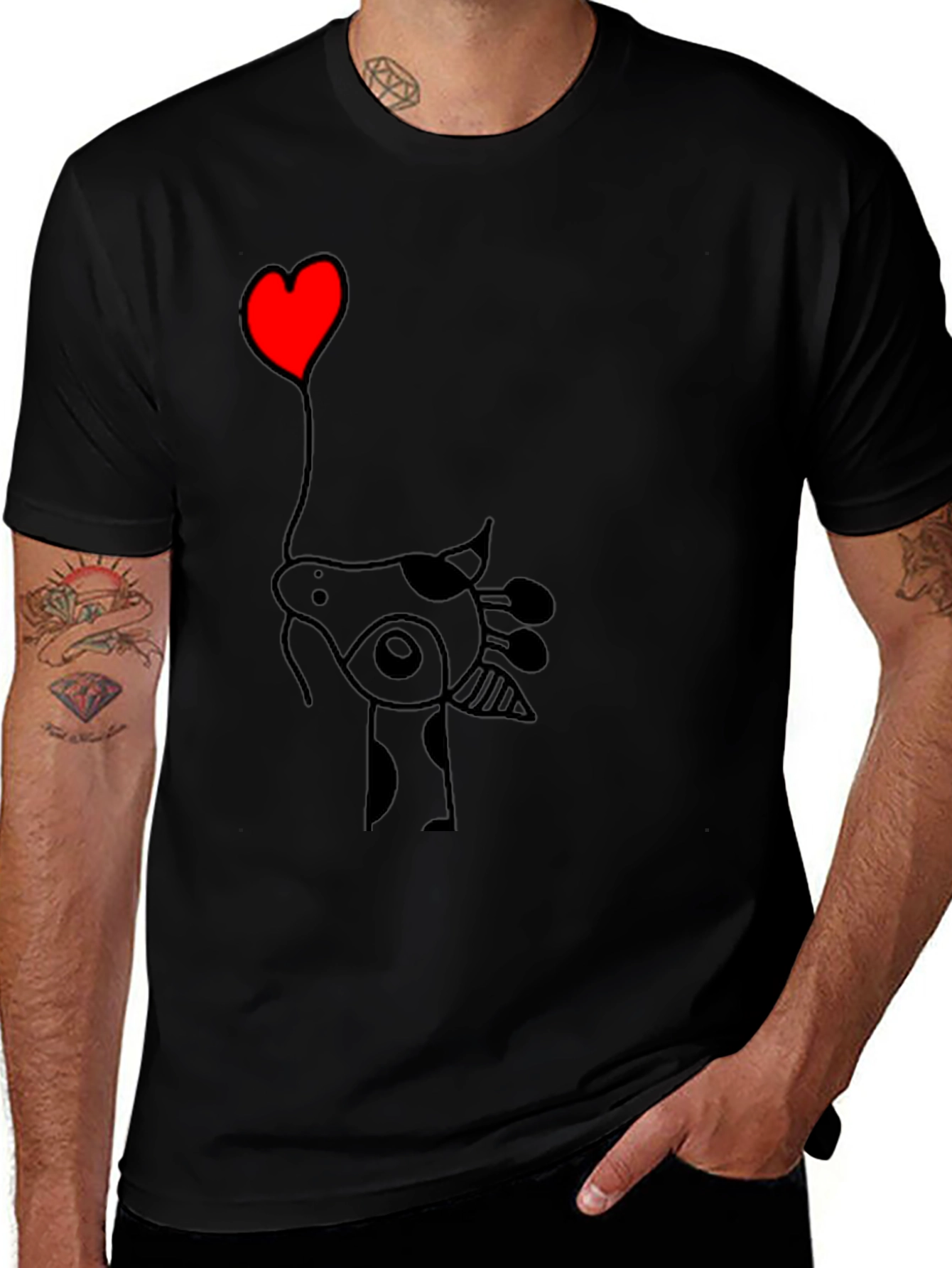 Giraffe Heart Balloon T-Shirt - Black
