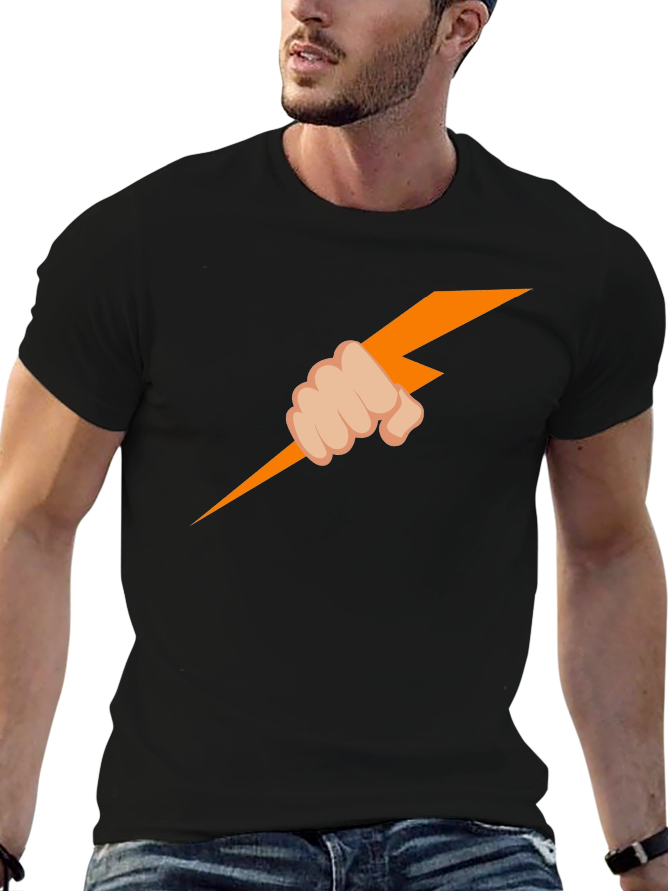 Lightning Bolt Hand Graphic T-Shirt - Cool Design Tee