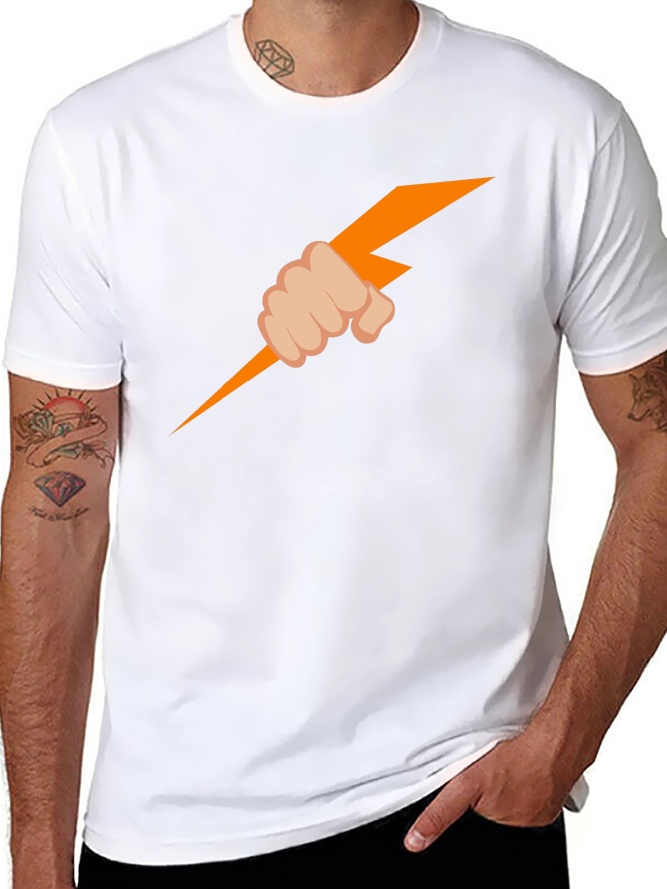 Lightning Bolt Hand Graphic T-Shirt - Cool Design Tee