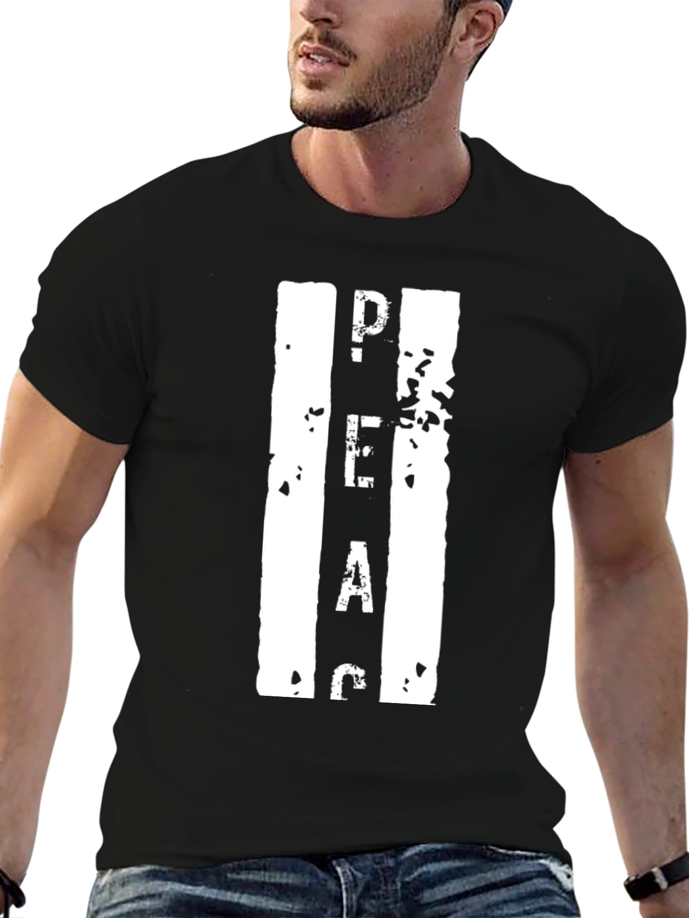 Peace Graphic Print Crewneck T-Shirt - Black