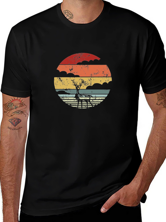Retro Deer Sunset Graphic T-Shirt - Cool Vintage Style