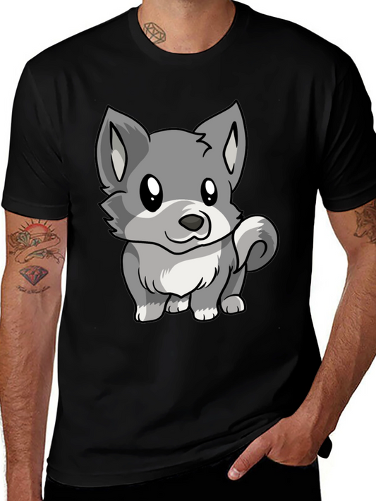 Cute Cartoon Wolf Graphic Black T-Shirt