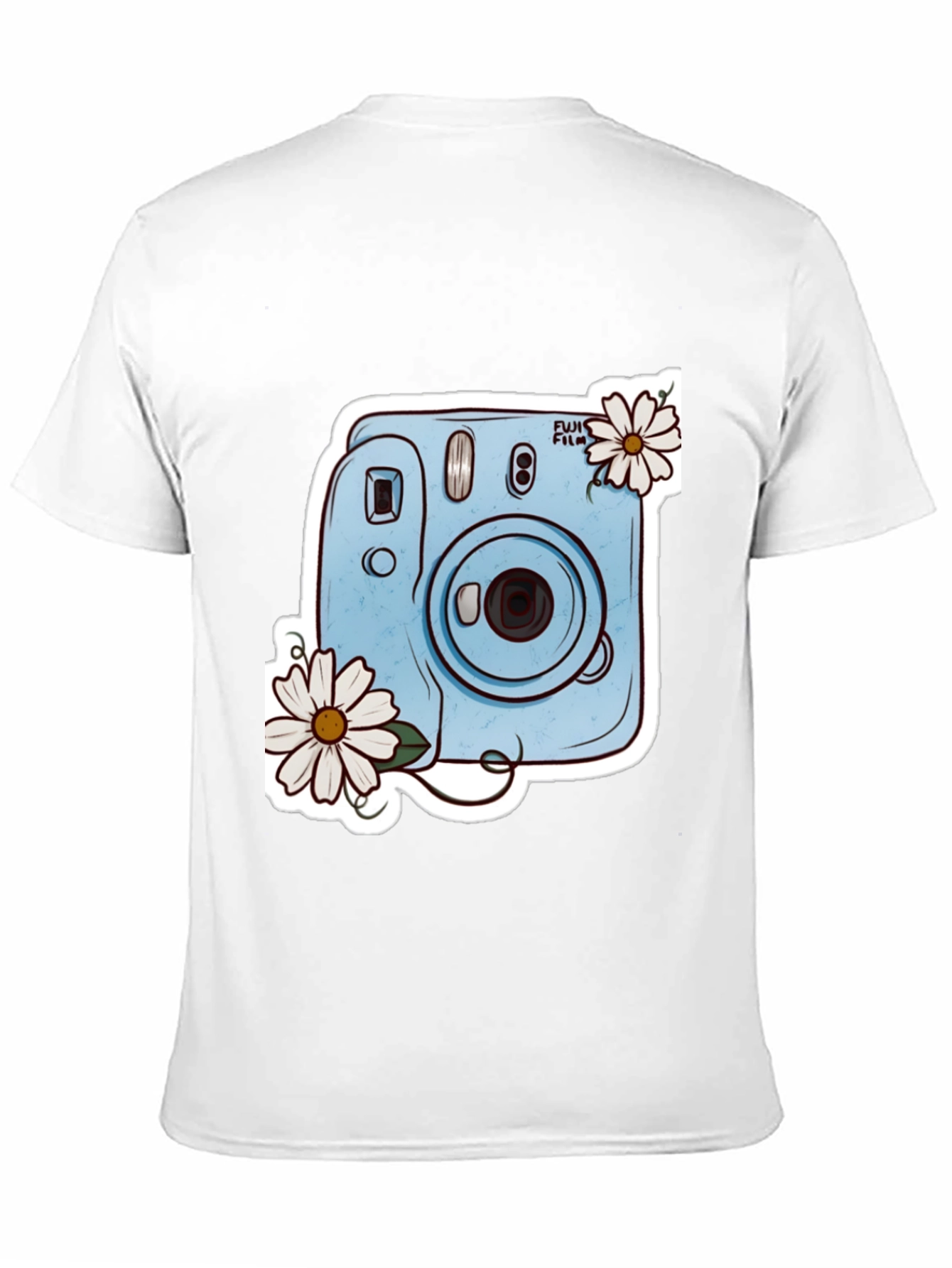 Stylish Black Tee with Camera & Daisy Design