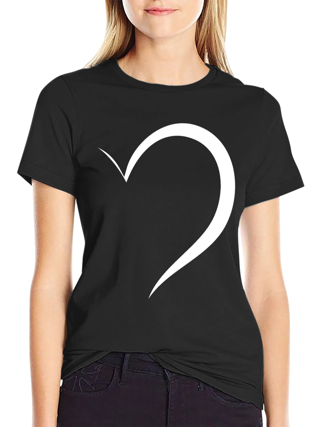 Minimalist Heart Graphic Black T-Shirt