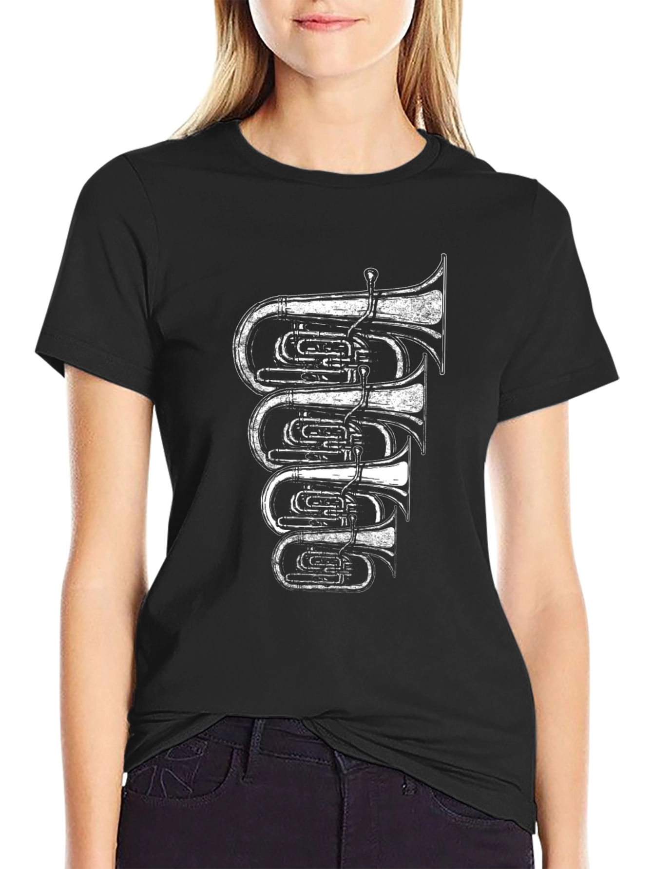 Tuba Graphic Print Black T-Shirt