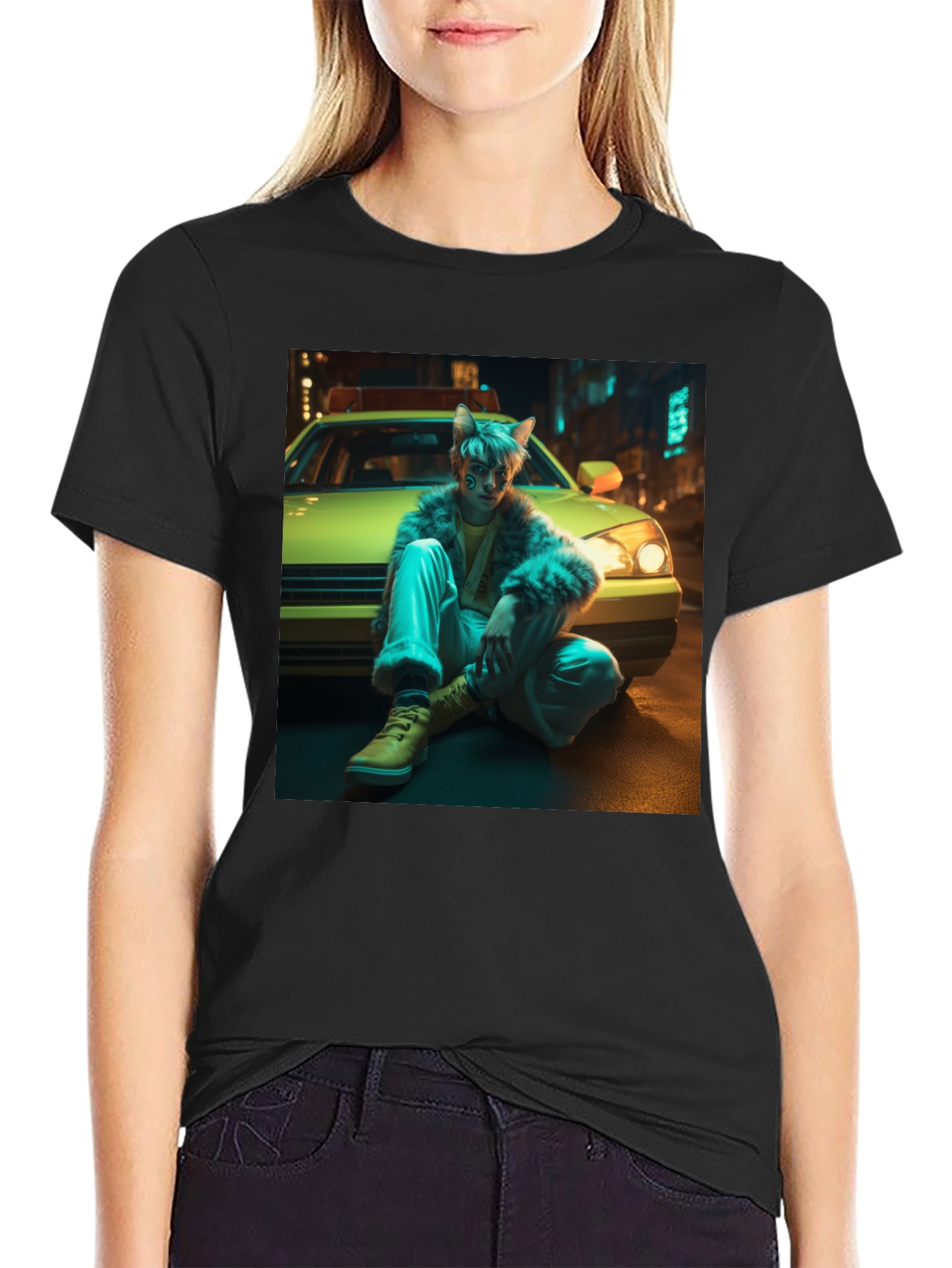 Urban Anime Style Black Graphic Tee