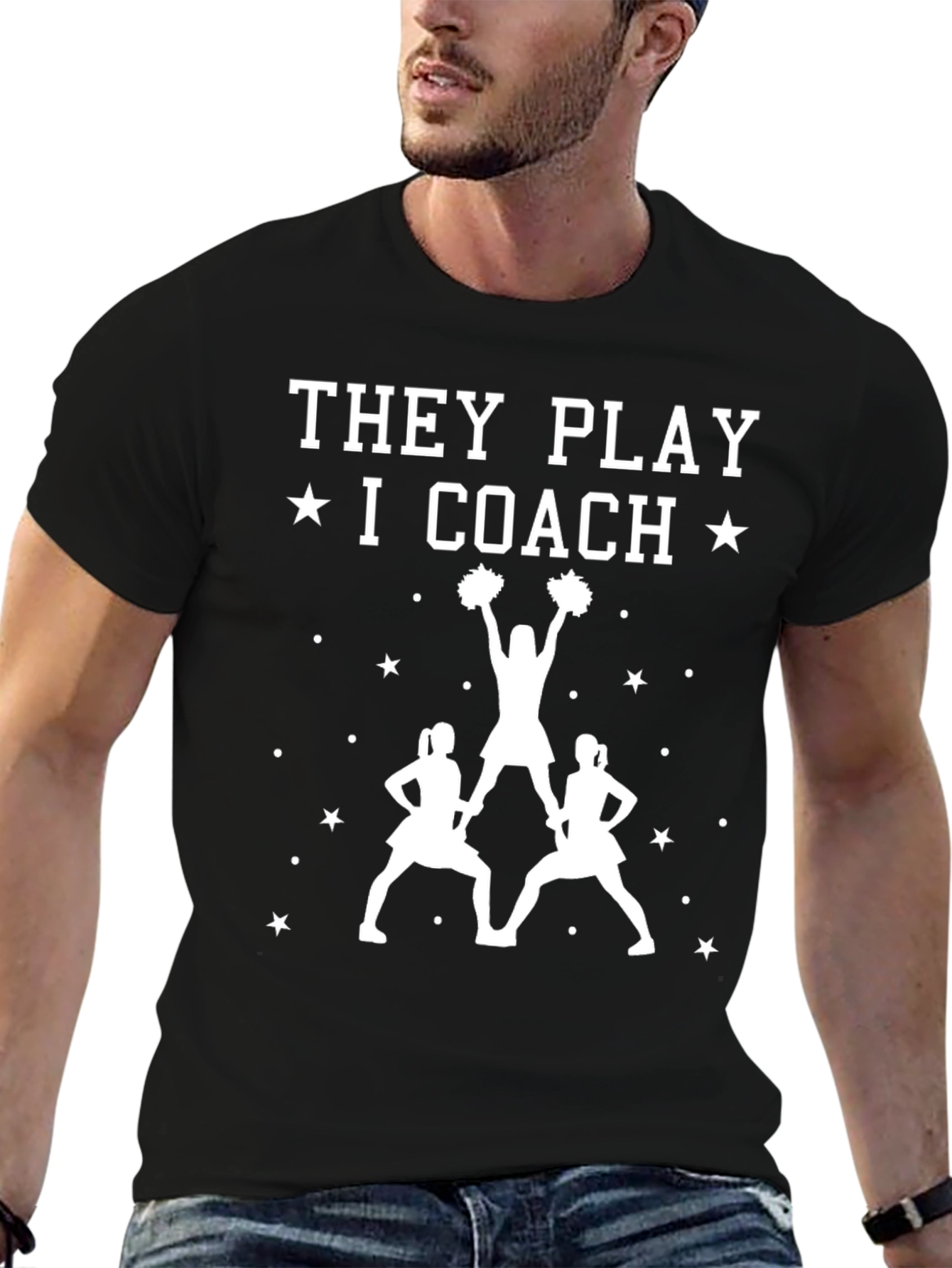 Cheer Coach T-Shirt: They Play I Coach Cheerleading Tee