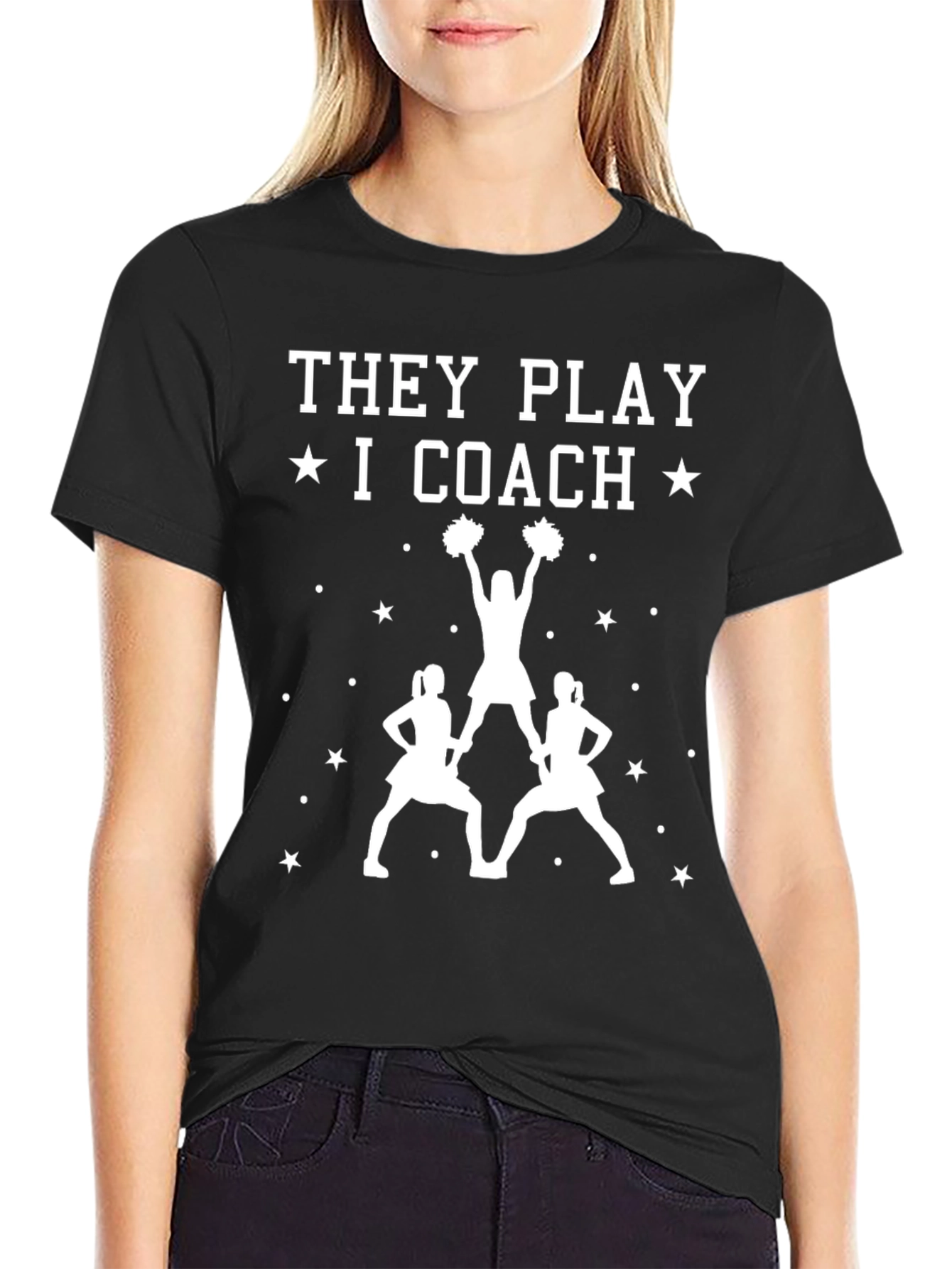 Cheer Coach T-Shirt: They Play I Coach Cheerleading Tee