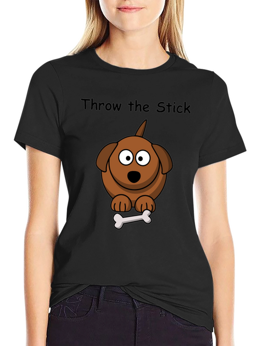 Throw the Stick Dog Cartoon T-Shirt - Playful Graphic Tee