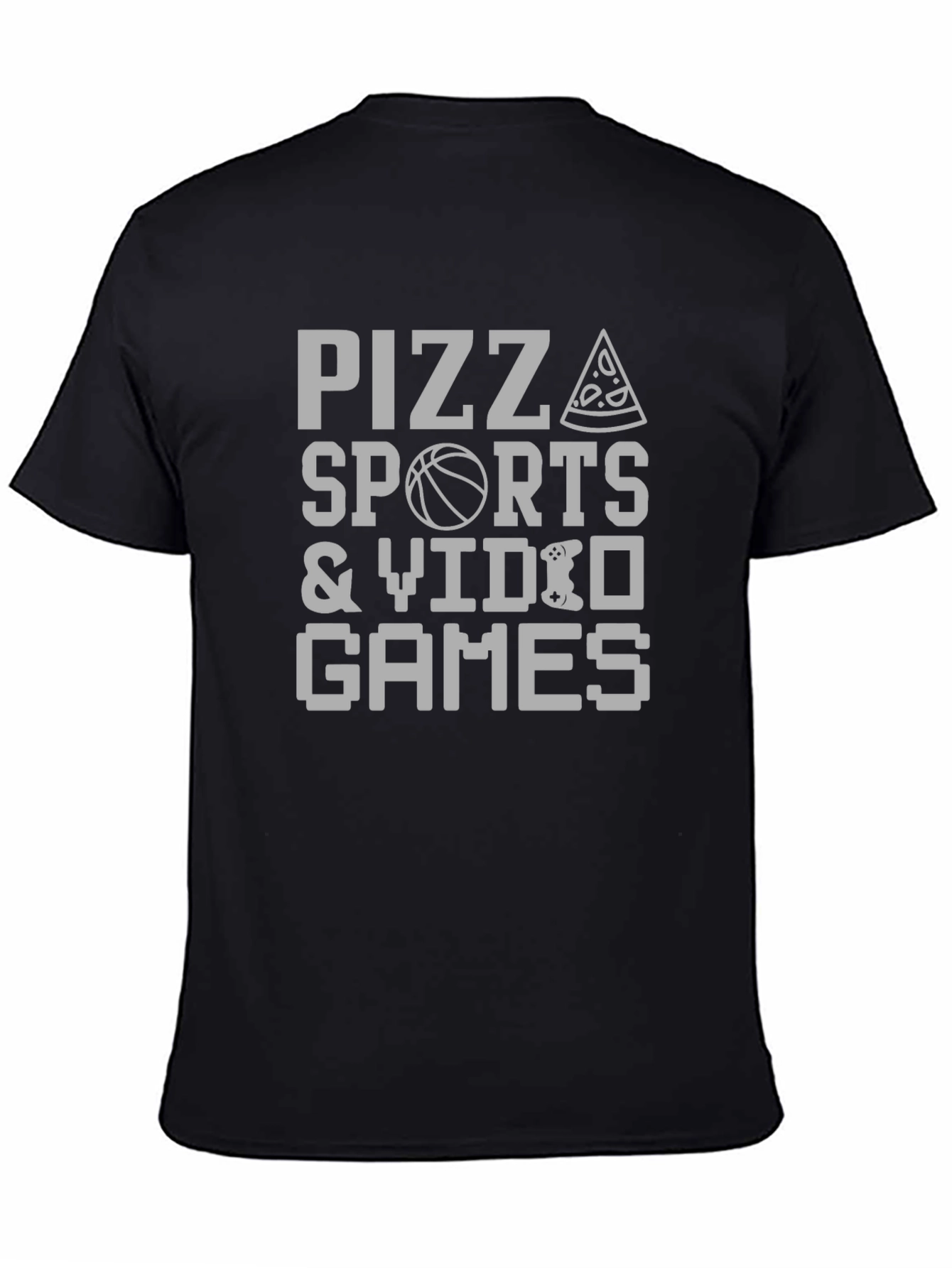 Pizza Sports & Video Games Mens Black T-Shirt