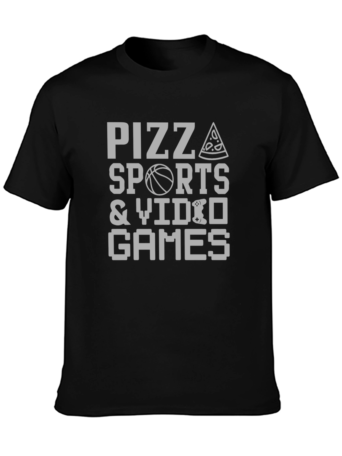 Pizza Sports & Video Games Mens Black T-Shirt