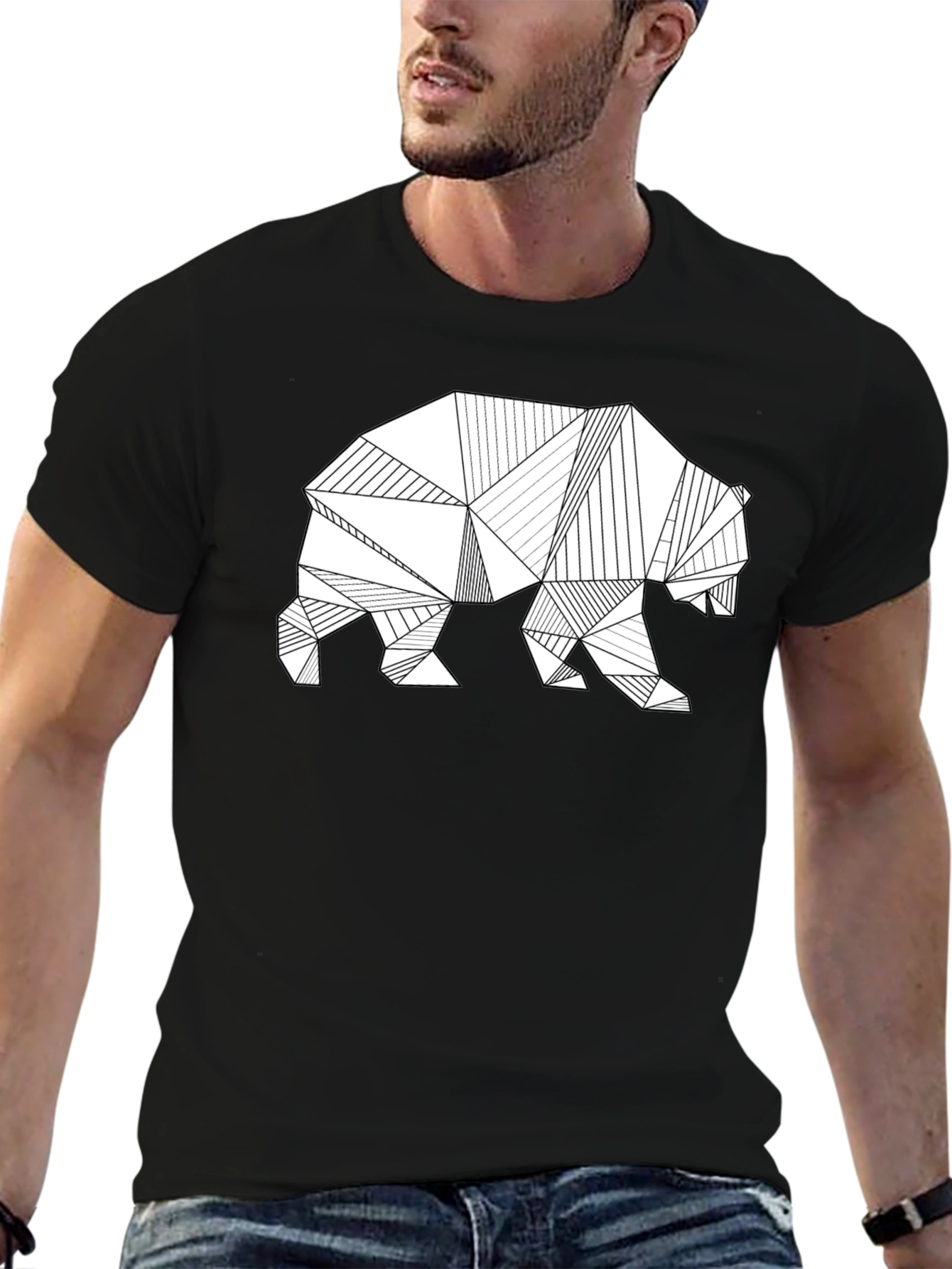 Geometric Bear Graphic T-Shirt - Modern Style